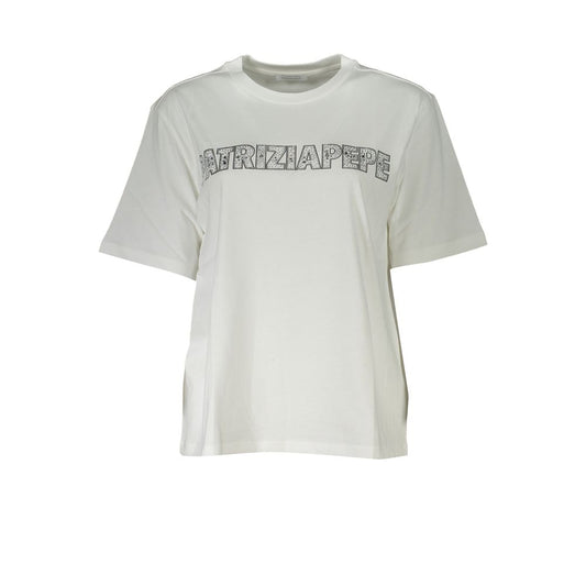 Patrizia Pepe Elegant short-sleeved round-neck T-shirt with rhinestone detail