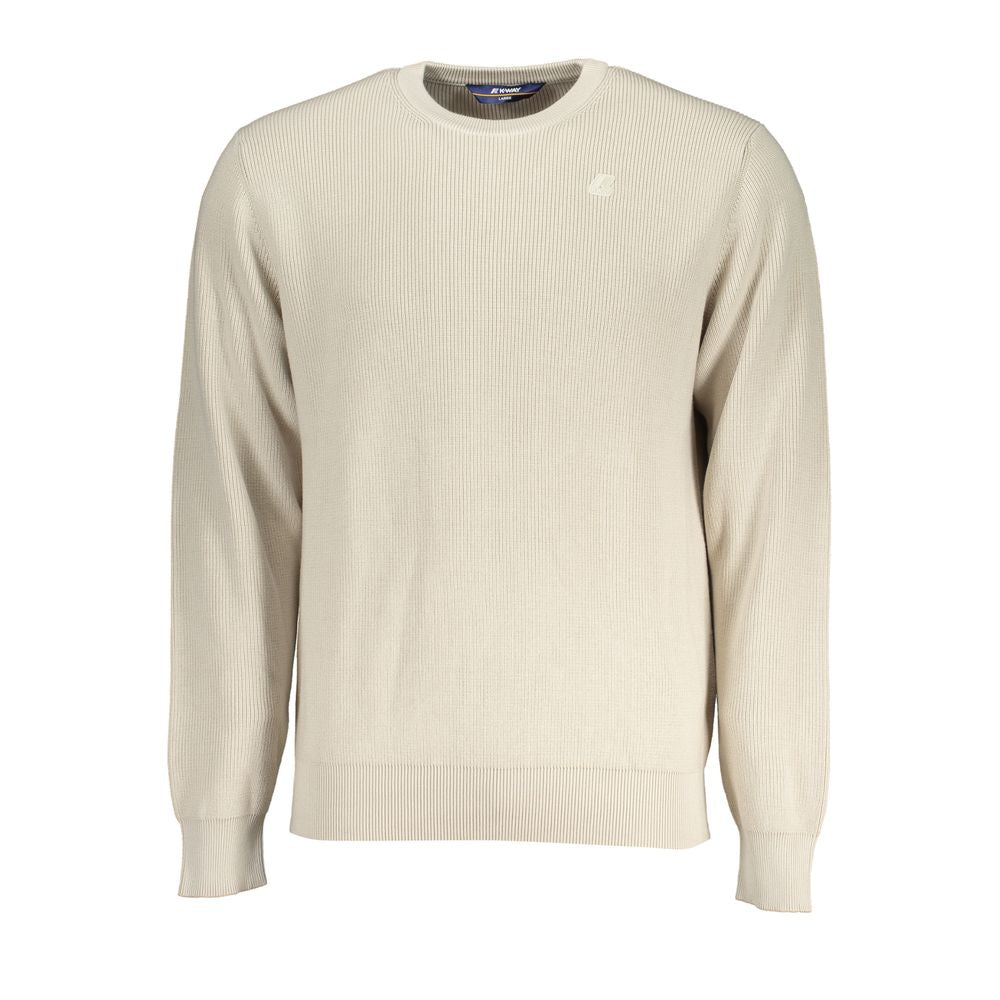 K-WAY beige cotton sweater with round neck and logo detail