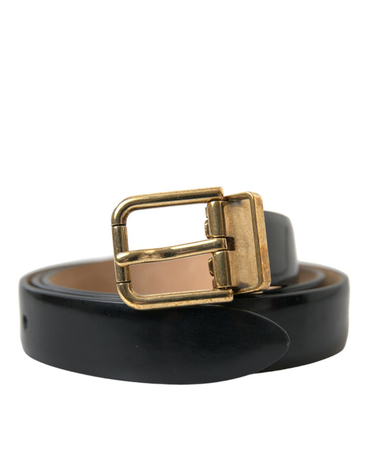 Dolce &amp; Gabbana Elegant black leather belt with logo buckle