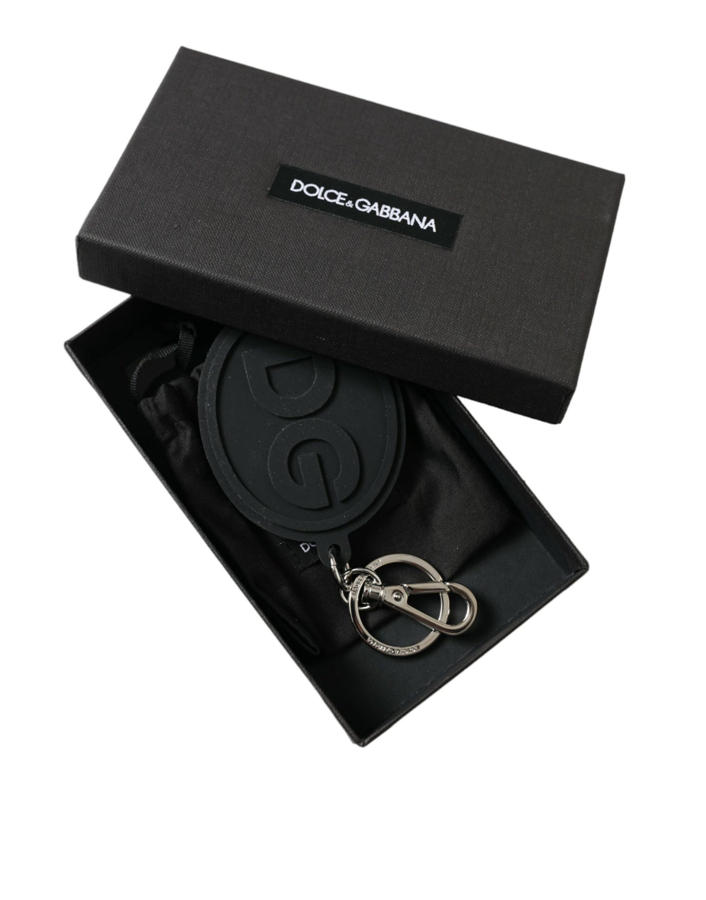 Dolce &amp; Gabbana Chic black and silver logo keychain