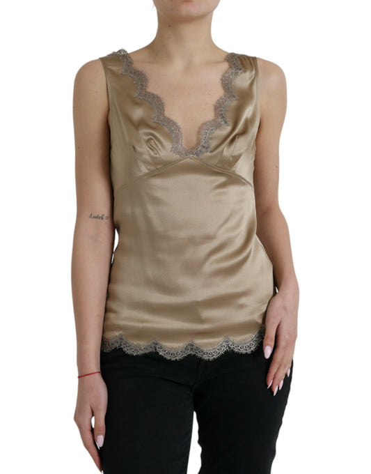 Dolce &amp; Gabbana Elegant sleeveless top with V-neck and lace trim