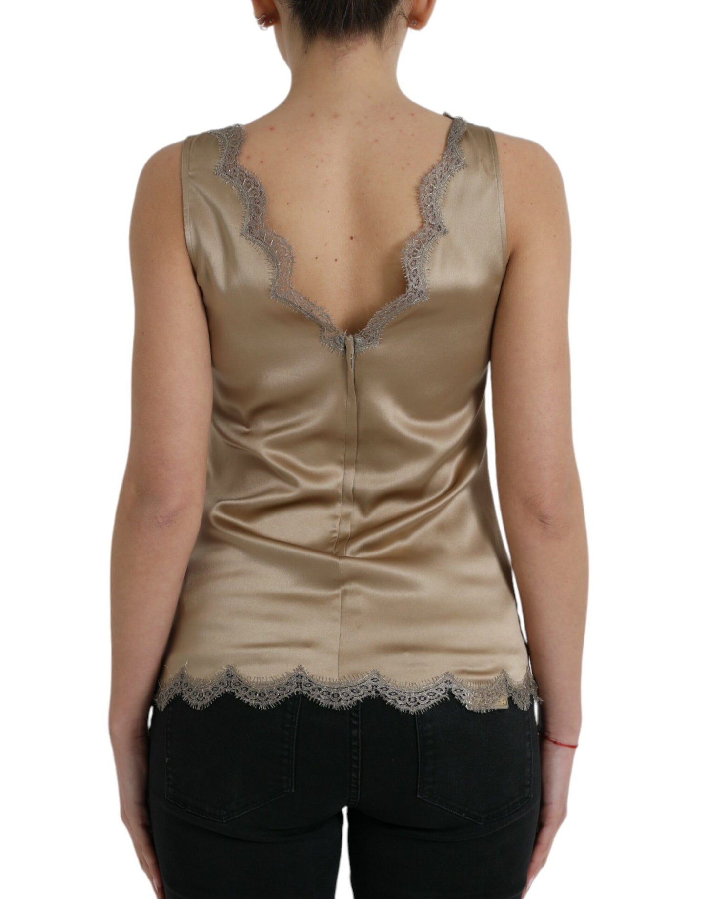 Dolce &amp; Gabbana Elegant sleeveless top with V-neck and lace trim