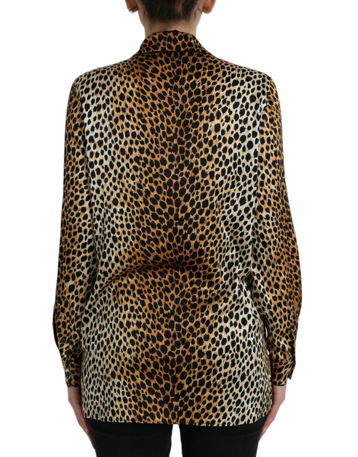 Dolce &amp; Gabbana Elegant brown silk blouse with animal print