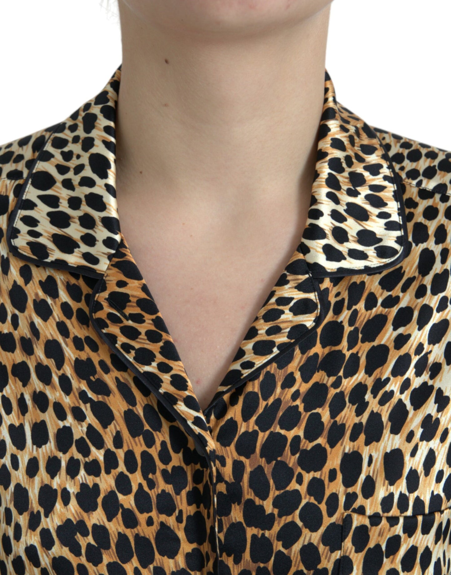 Dolce &amp; Gabbana Elegant brown silk blouse with animal print