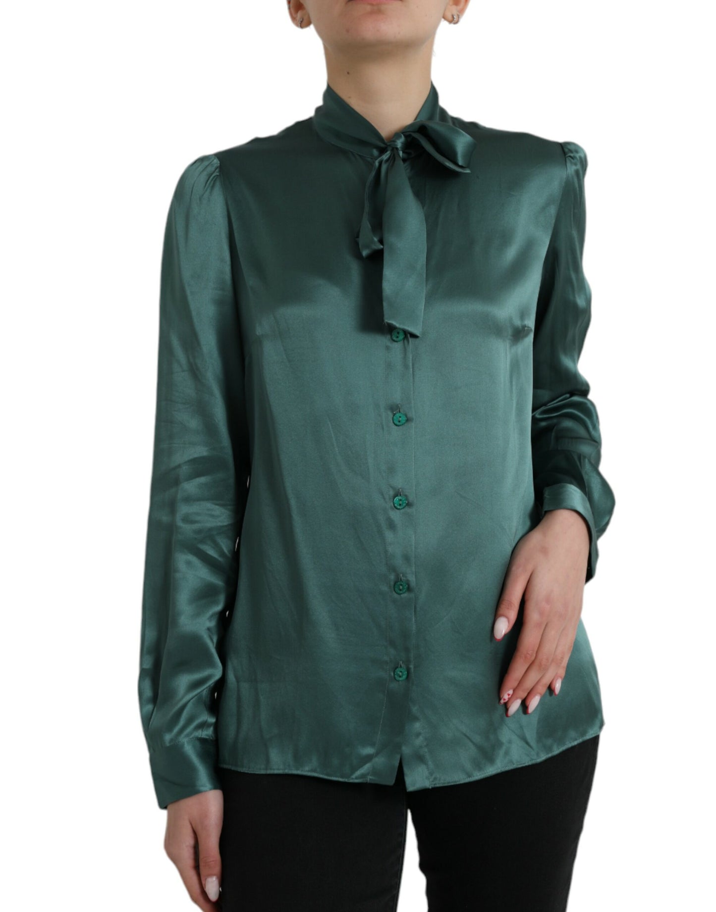 Dolce &amp; Gabbana Elegant dark green silk blouse top