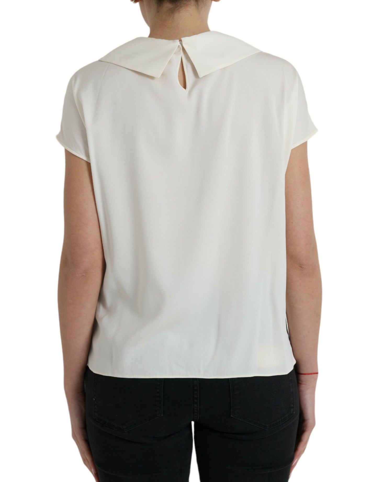 Dolce &amp; Gabbana Elegant off-white silk blouse with lace trim