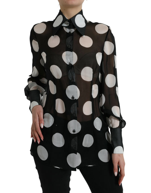 Dolce &amp; Gabbana silk blouse with collar and button placket in black and white