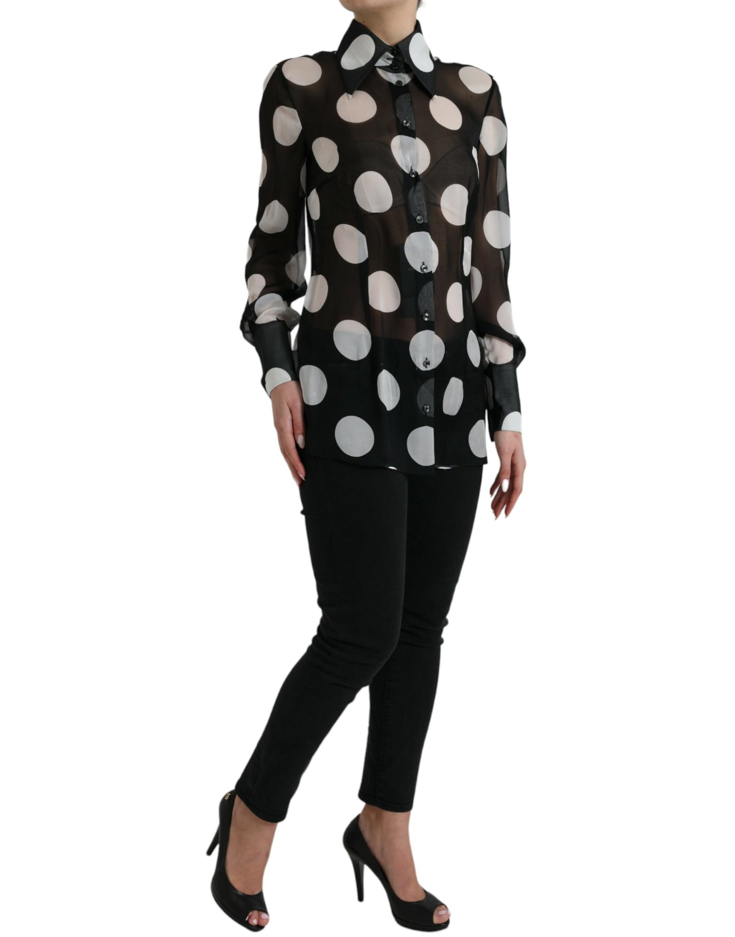 Dolce &amp; Gabbana silk blouse with collar and button placket in black and white