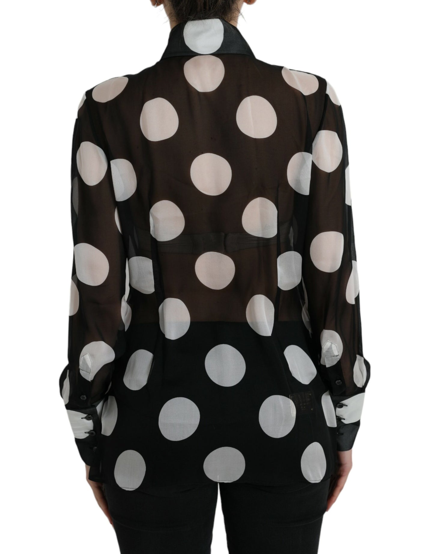 Dolce &amp; Gabbana silk blouse with collar and button placket in black and white