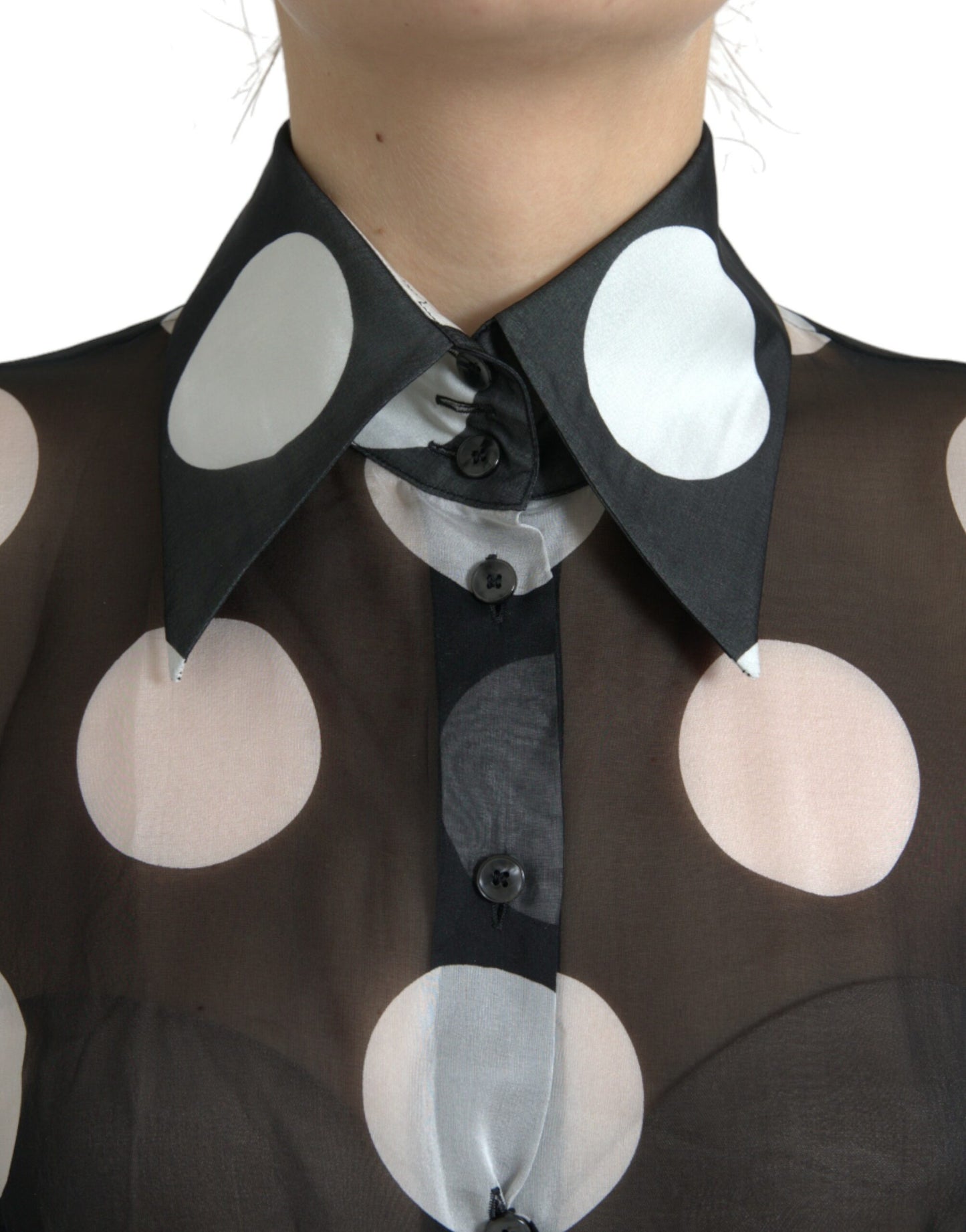 Dolce &amp; Gabbana silk blouse with collar and button placket in black and white