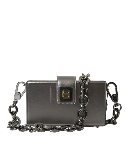 Dolce &amp; Gabbana shoulder bag in metallic grey calf leather with chain strap