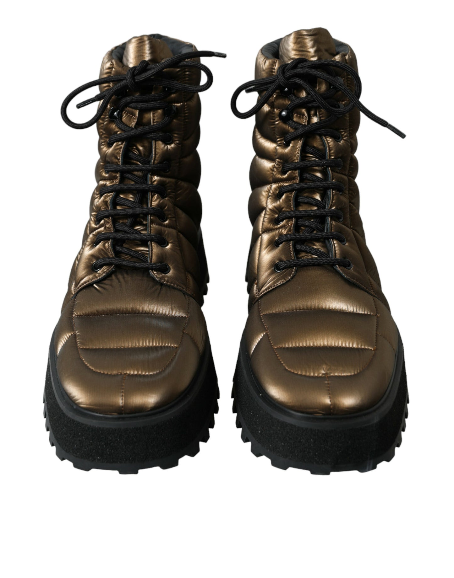 Dolce &amp; Gabbana Padded Platform Boots in Bronze with DG Logo Plate