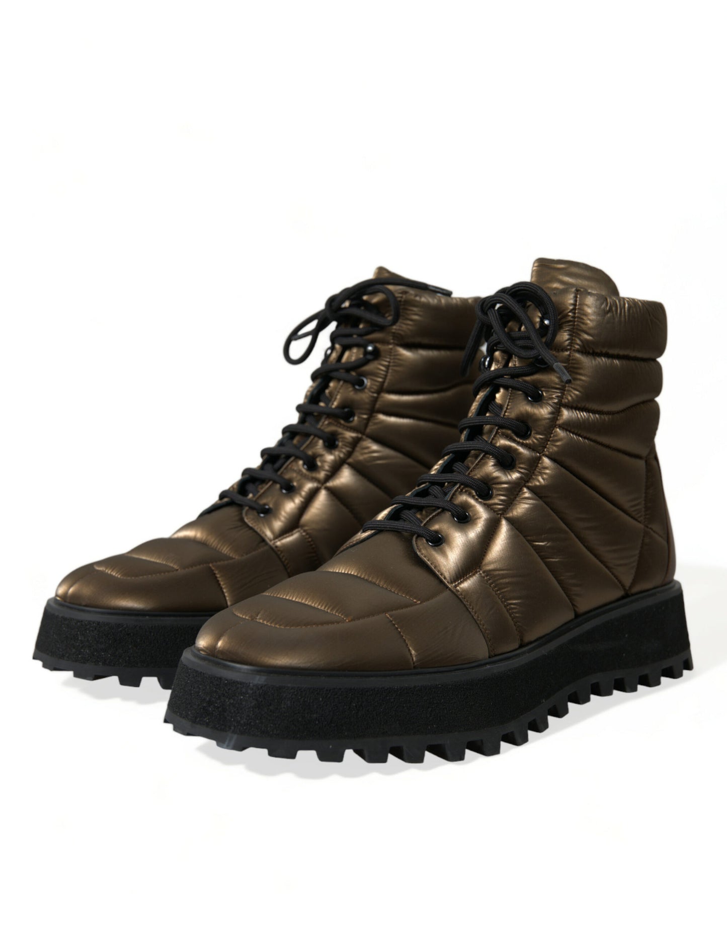 Dolce &amp; Gabbana Padded Platform Boots in Bronze with DG Logo Plate