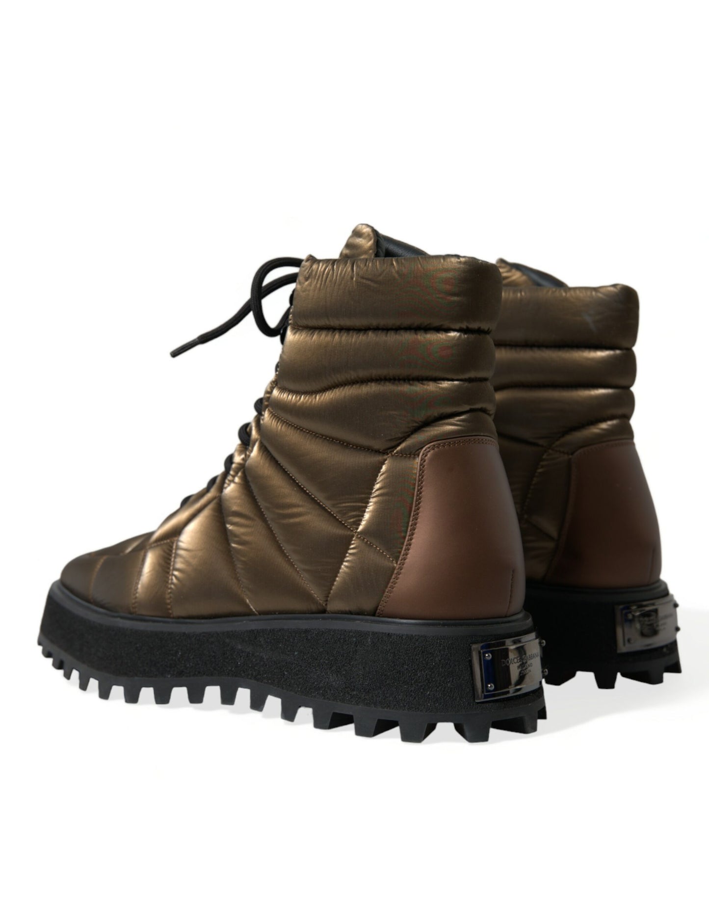 Dolce &amp; Gabbana Padded Platform Boots in Bronze with DG Logo Plate