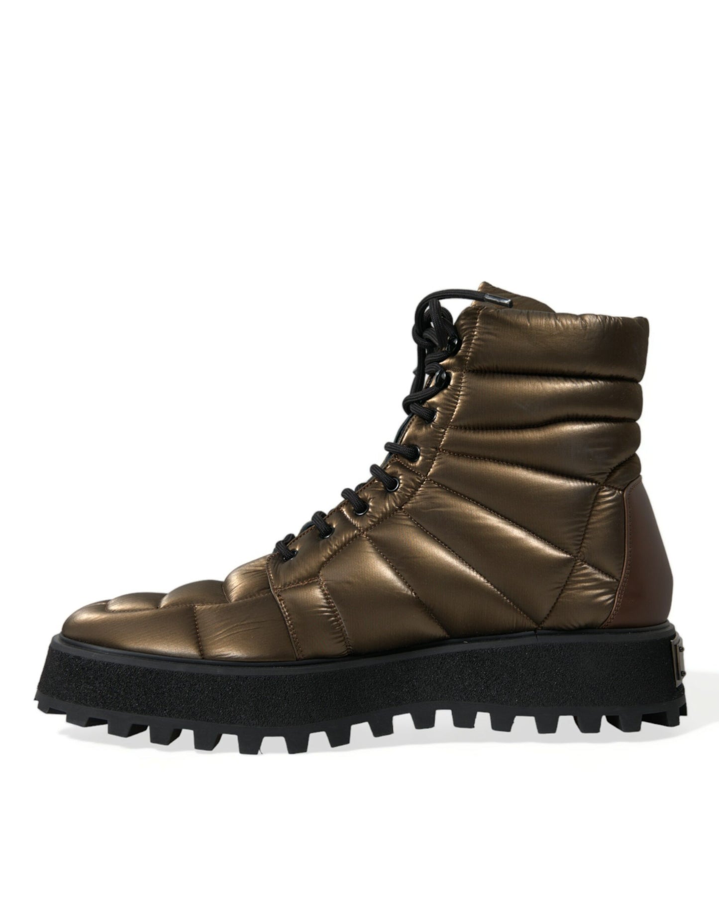 Dolce &amp; Gabbana Padded Platform Boots in Bronze with DG Logo Plate