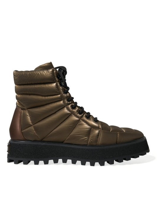 Dolce &amp; Gabbana Padded Platform Boots in Bronze with DG Logo Plate