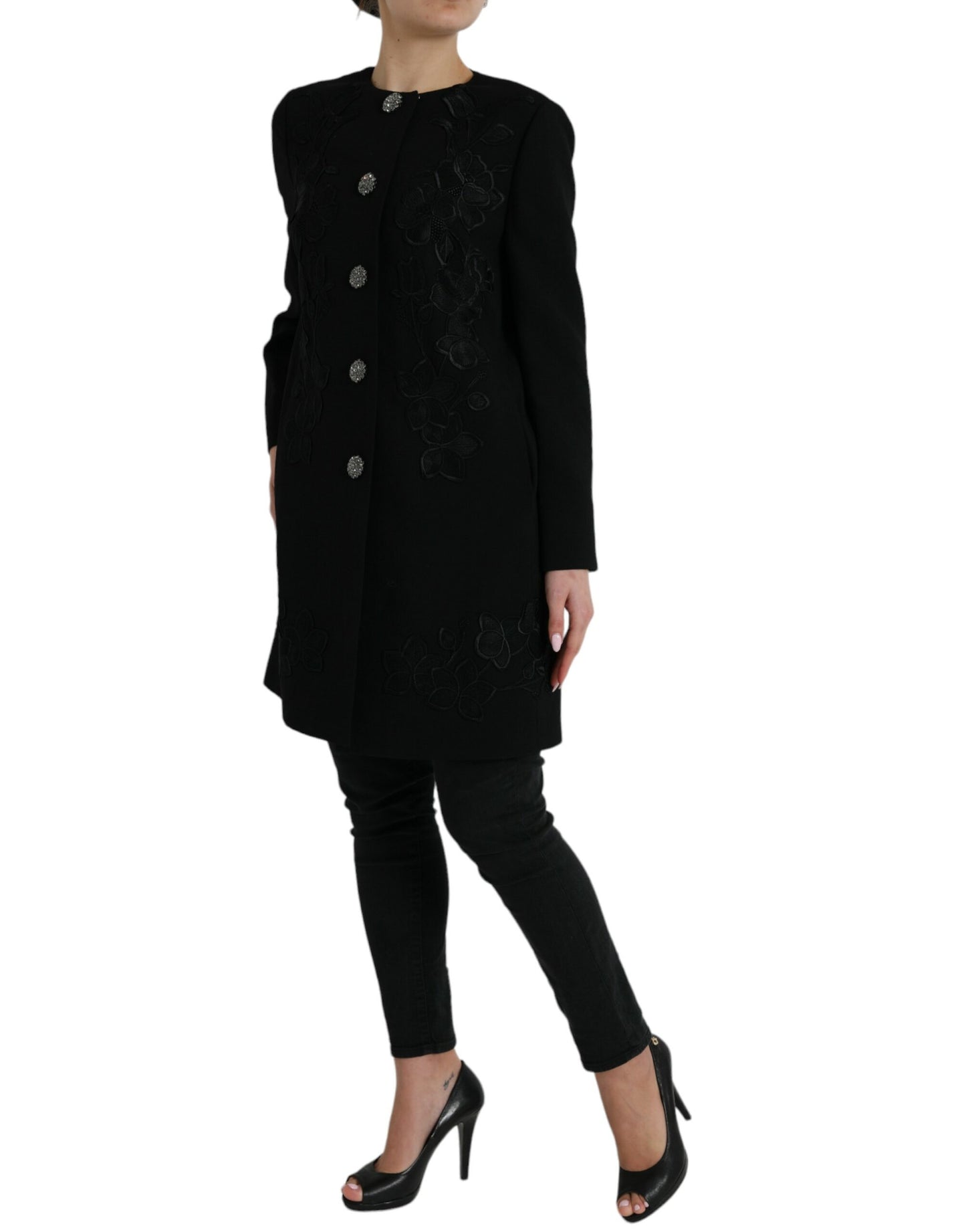 Dolce &amp; Gabbana Elegant floral wool trench coat with buttons