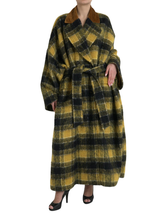 Dolce &amp; Gabbana Chic checked long trench coat in sunny yellow