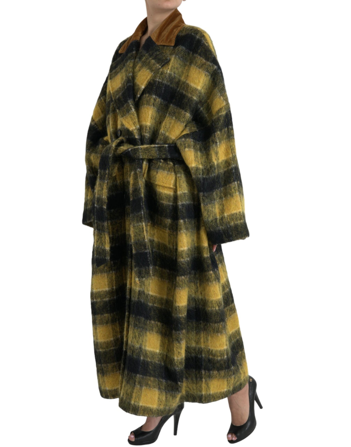 Dolce &amp; Gabbana Chic checked long trench coat in sunny yellow