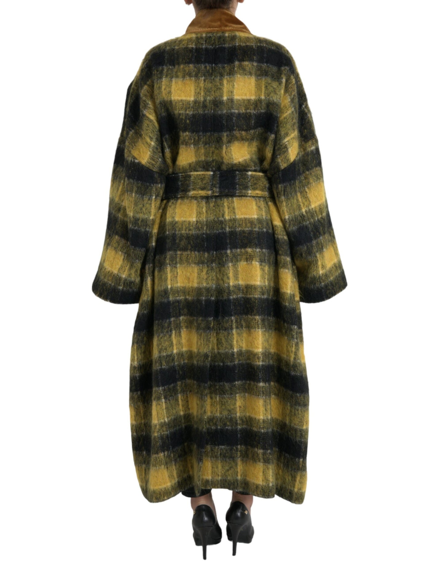 Dolce &amp; Gabbana Chic checked long trench coat in sunny yellow