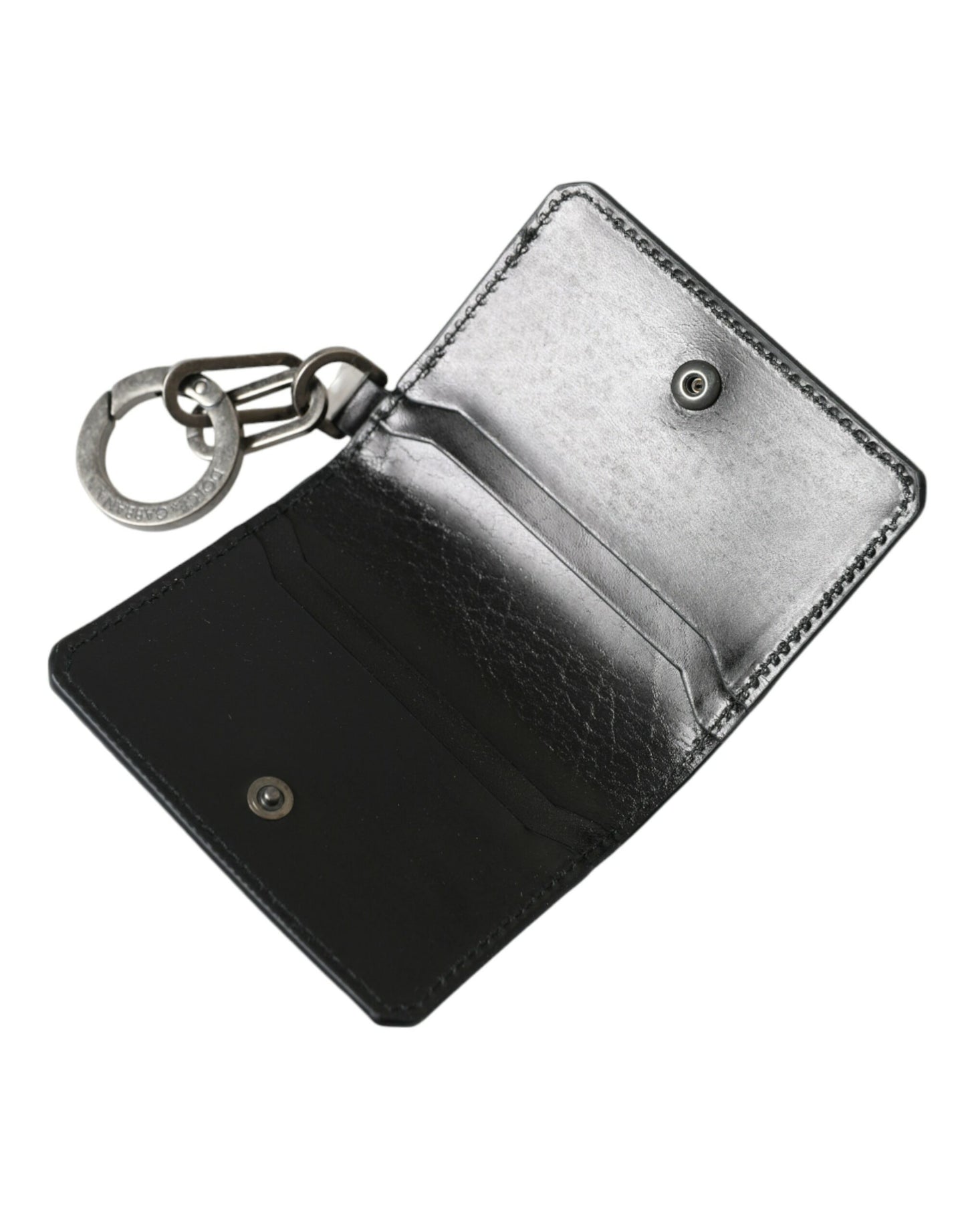 Dolce &amp; Gabbana Black Leather Bifold Logo Card Holder Key Chain Wallet