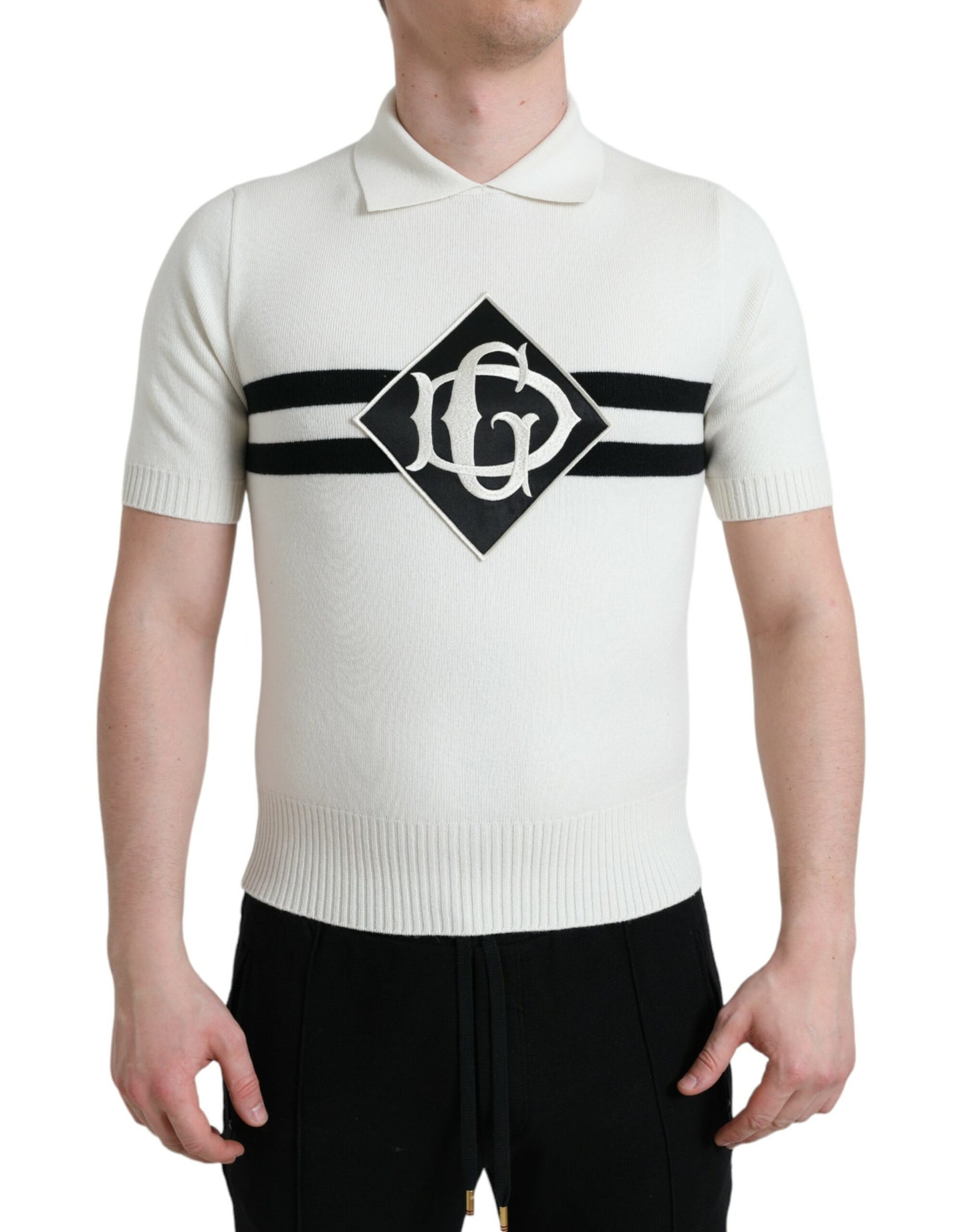 Dolce &amp; Gabbana White DG Logo Henley Collar Shirt T-Shirt