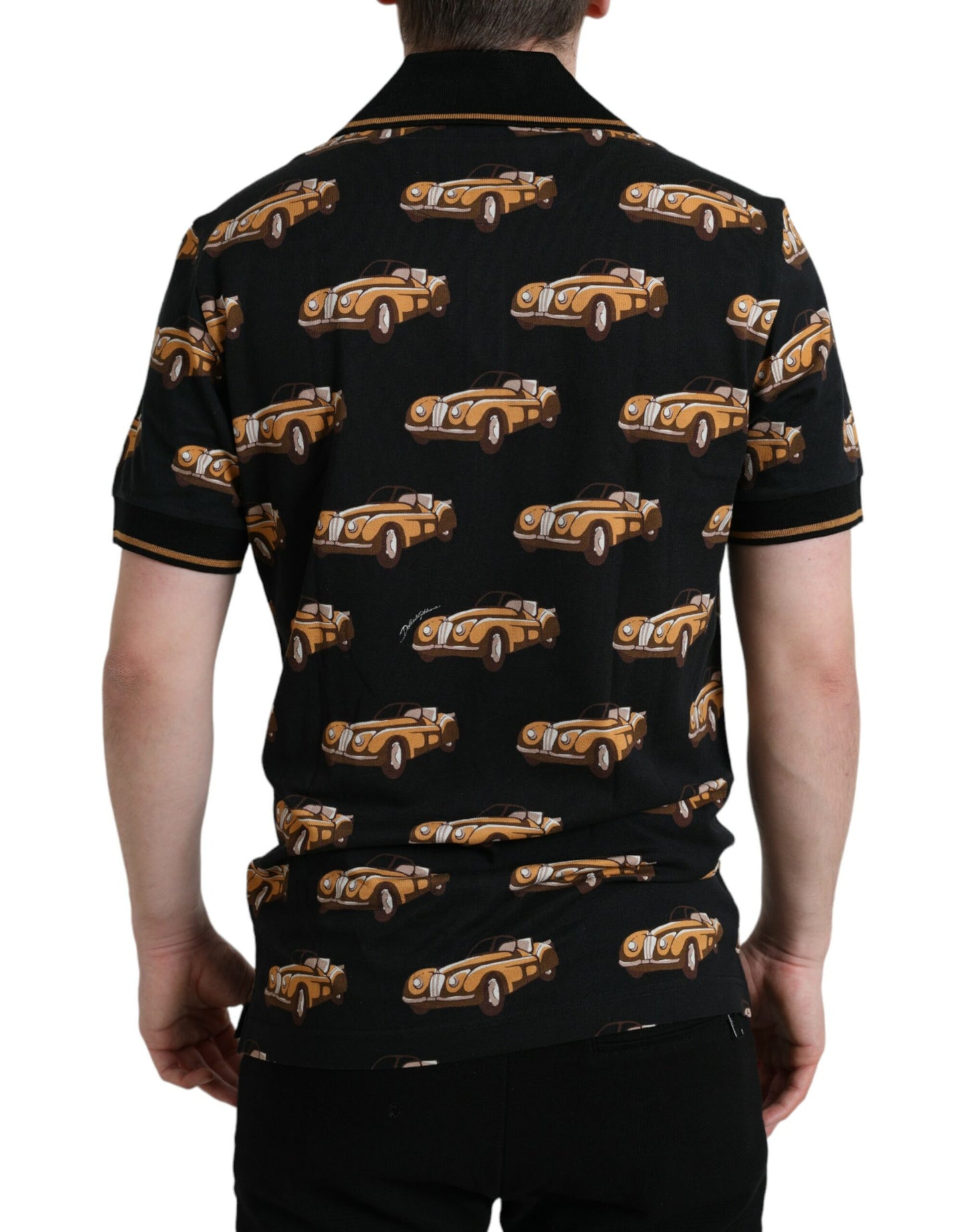 Dolce &amp; Gabbana Black Short Sleeve Polo T-Shirt with Car Print