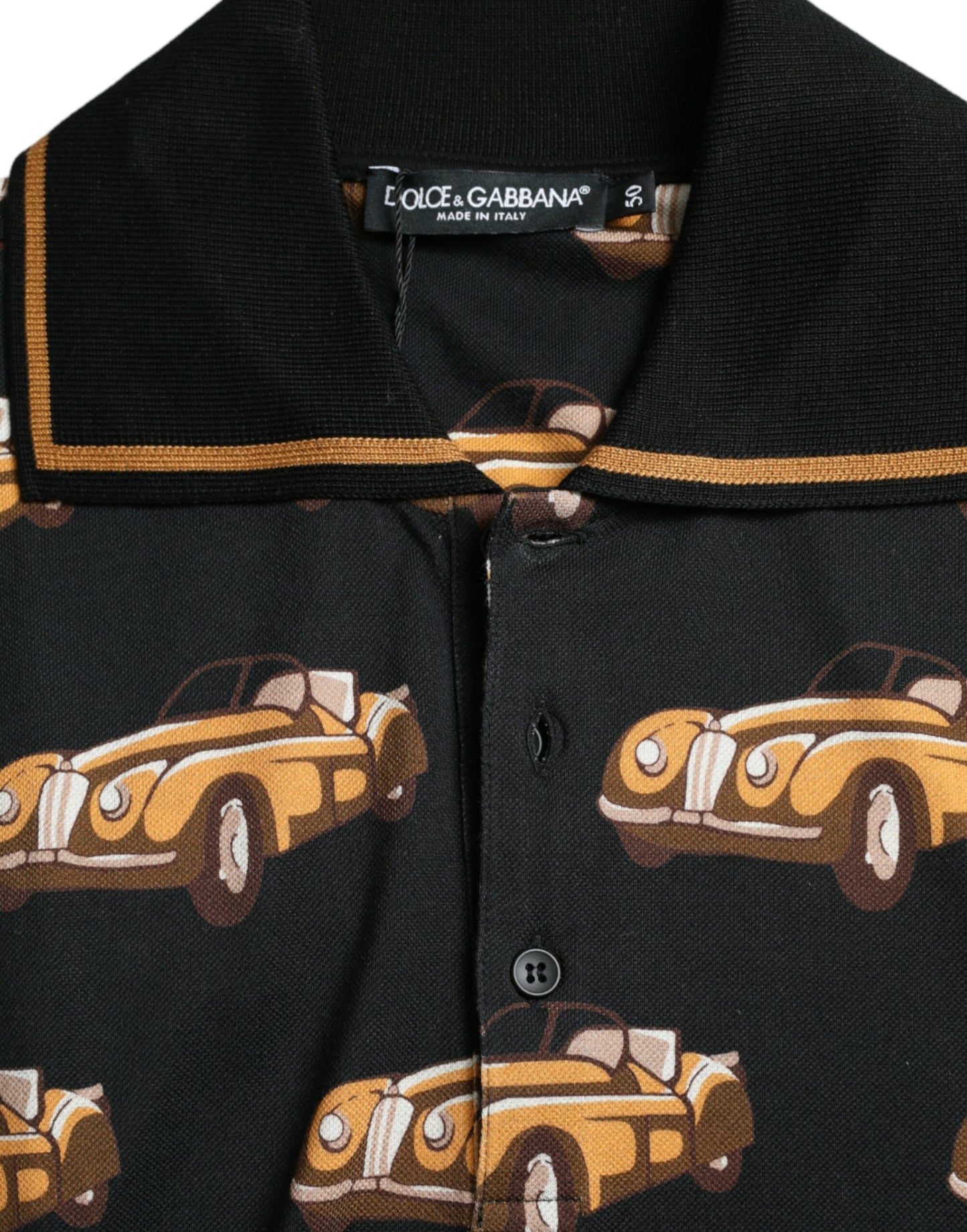 Dolce &amp; Gabbana Black Short Sleeve Polo T-Shirt with Car Print