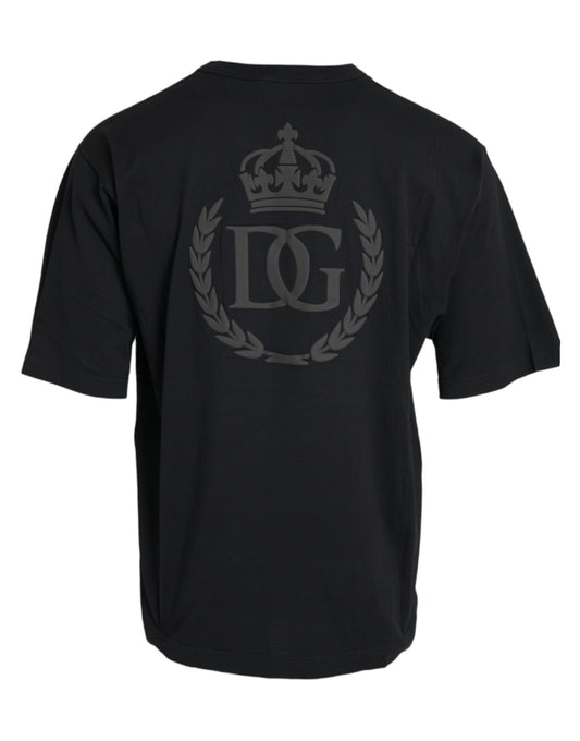 Dolce &amp; Gabbana Black round neck short sleeve T-shirt with embossed logo