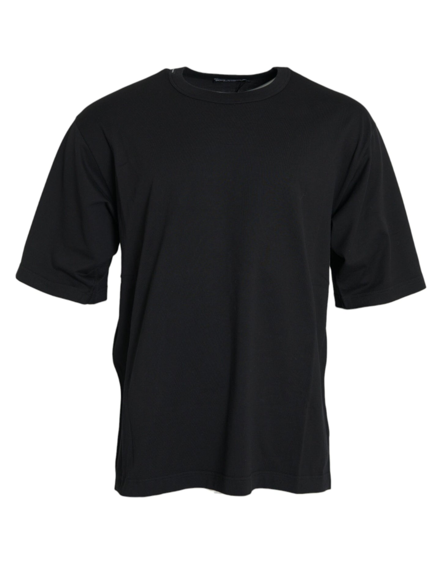 Dolce &amp; Gabbana Black round neck short sleeve T-shirt with embossed logo