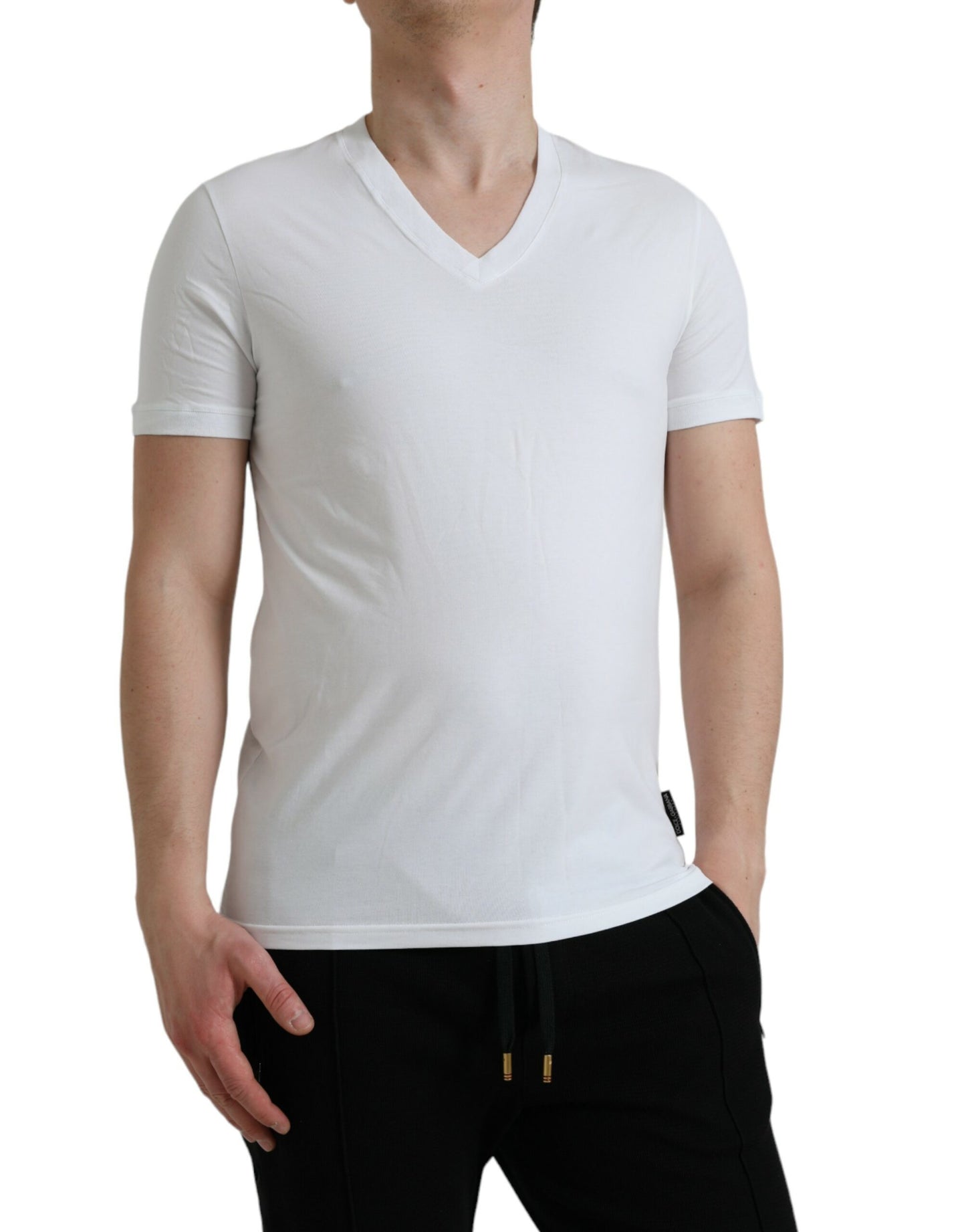 Dolce &amp; Gabbana White Cotton V-neck Short Sleeve T-shirt for Underwear