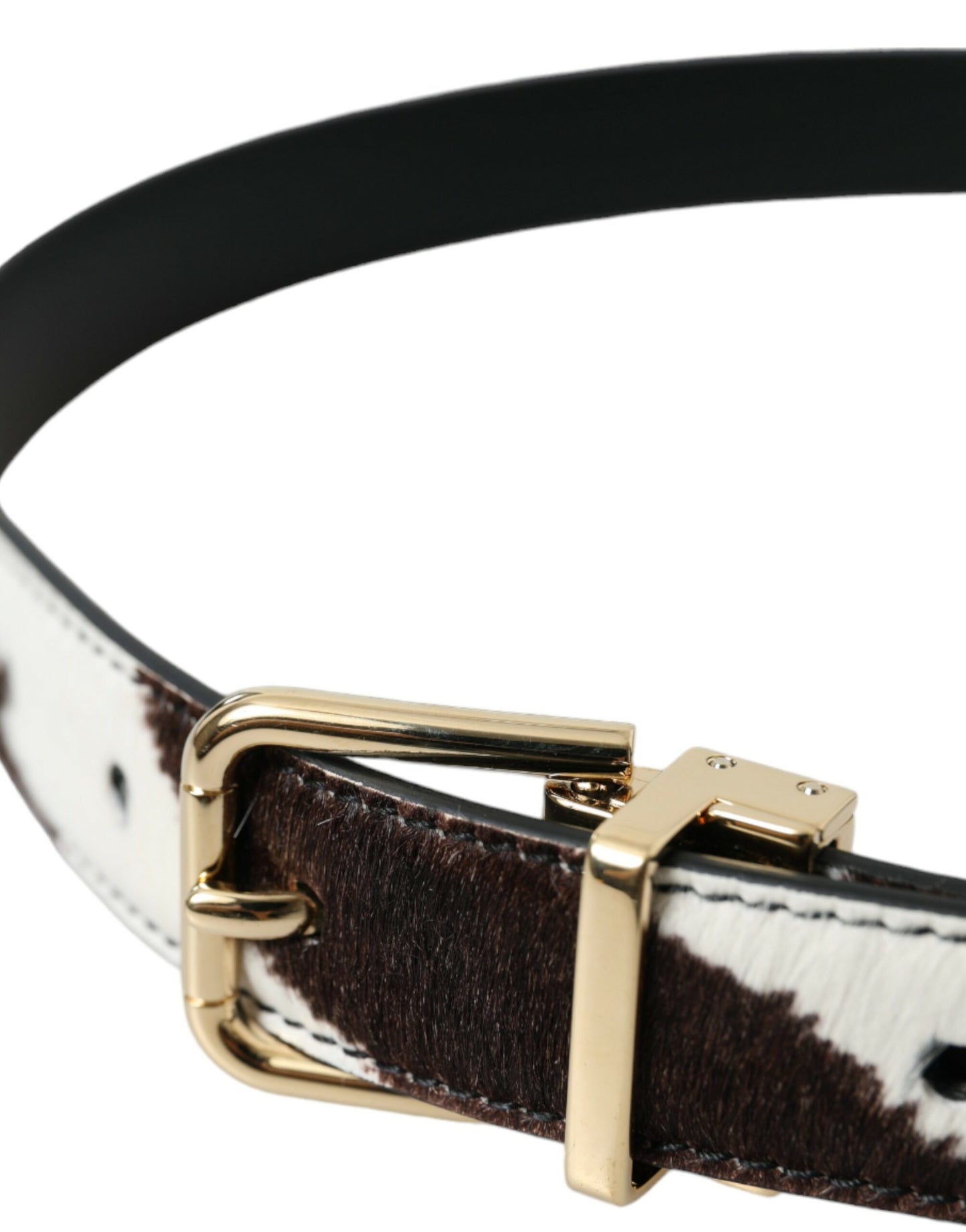 Dolce & Gabbana Brauner weißer Zebra Pony Haar Goldschnalle Gürtel