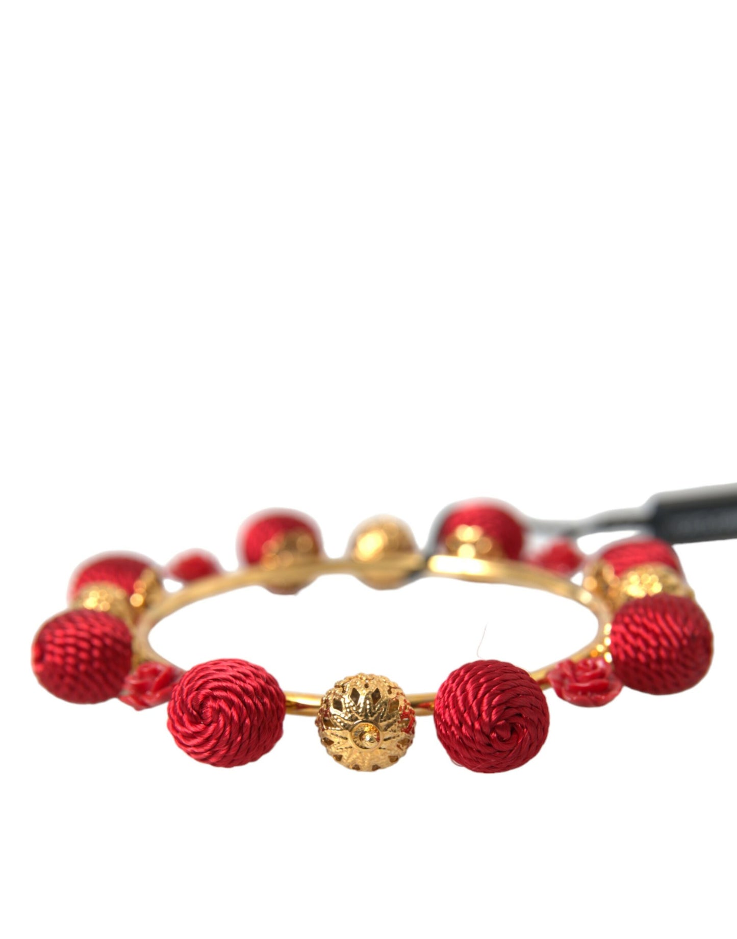 Dolce &amp; Gabbana Gold Brass Red RUNWAY Sicilia Natale Roses Bracelet