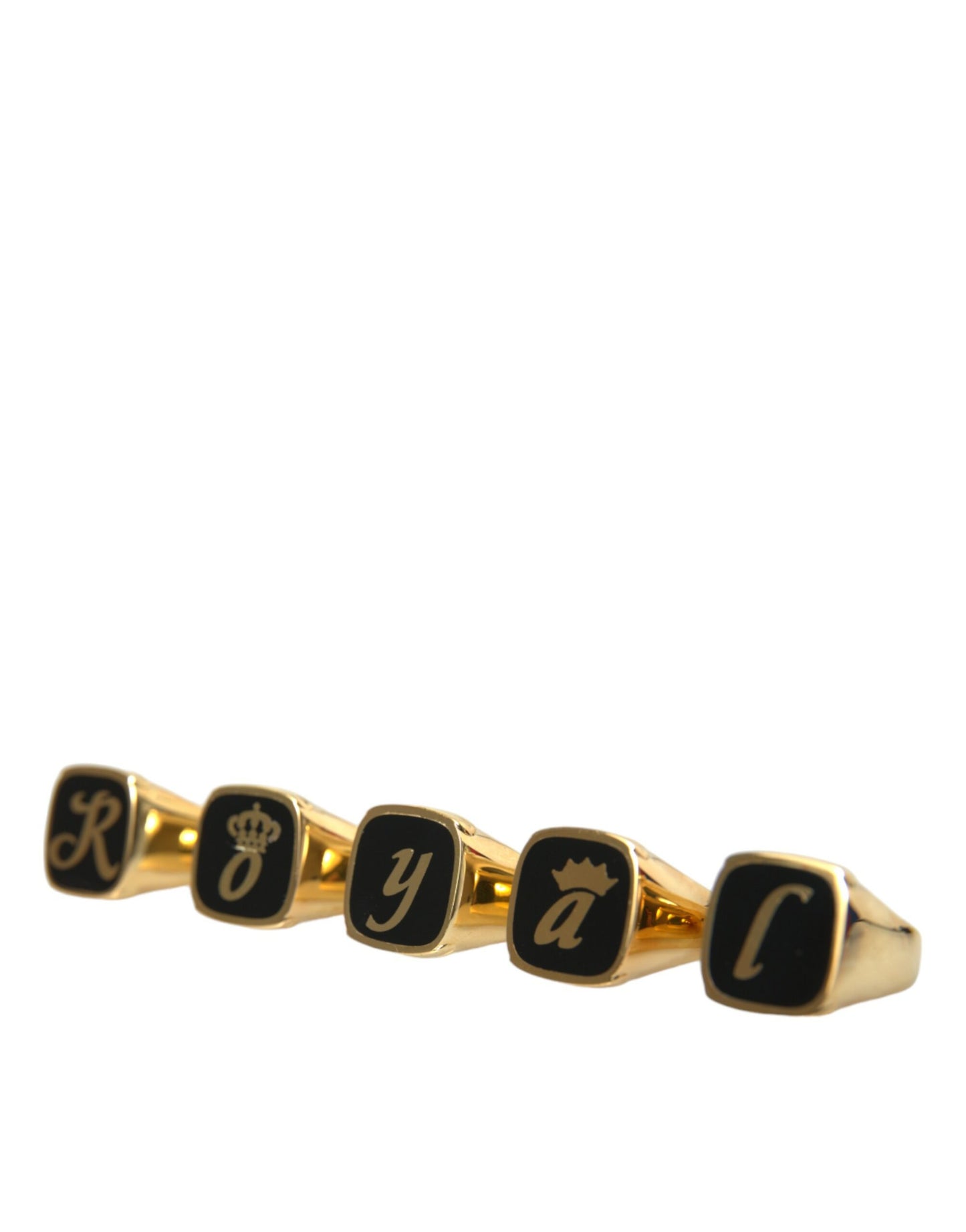 Dolce &amp; Gabbana Gold Brass ROYAL Enamel Set of 5 Ring