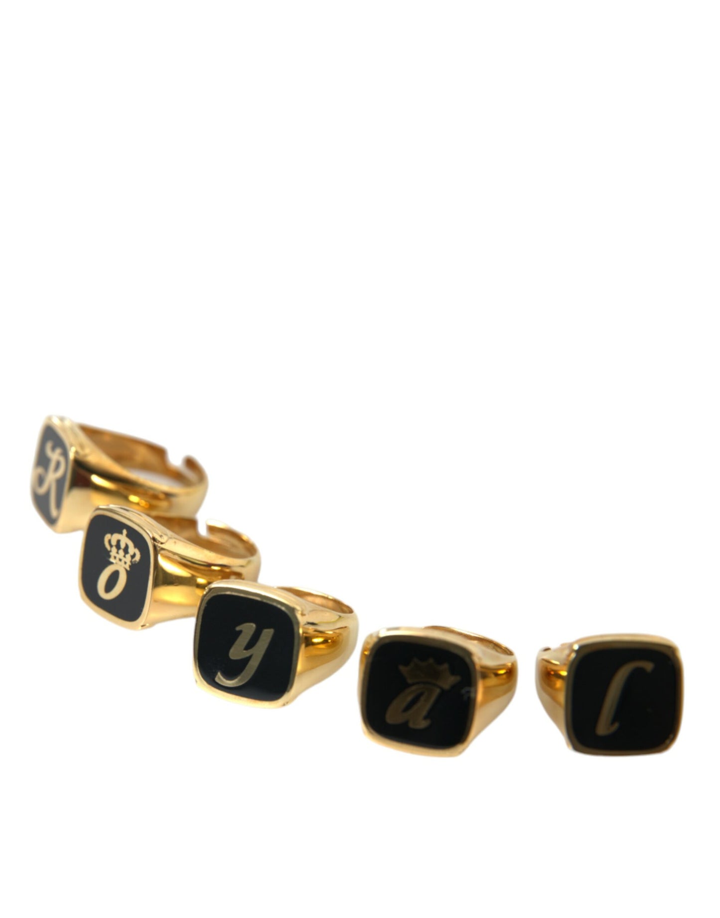 Dolce &amp; Gabbana Gold Brass ROYAL Enamel Set of 5 Ring