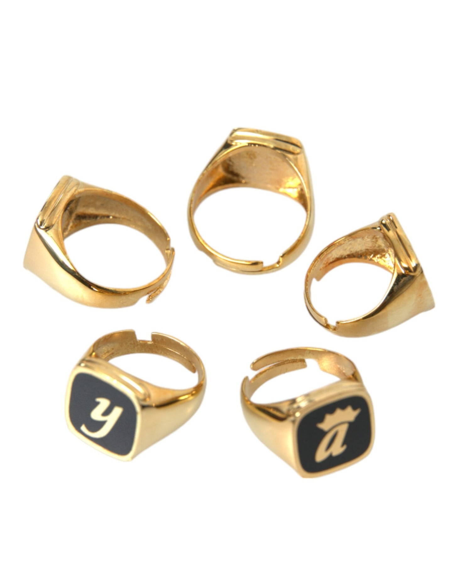 Dolce &amp; Gabbana Gold Brass ROYAL Enamel Set of 5 Ring