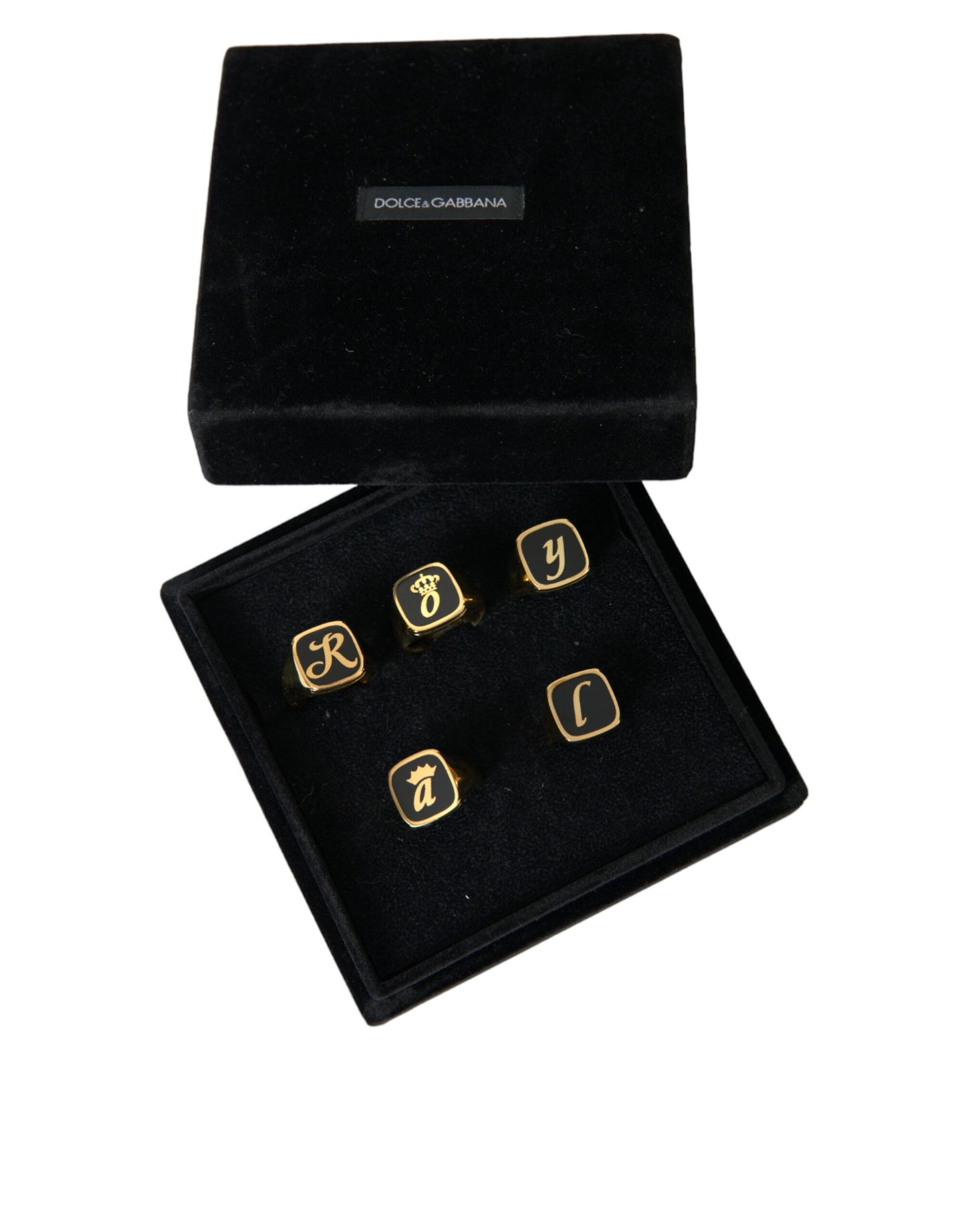 Dolce &amp; Gabbana Gold Brass ROYAL Enamel Set of 5 Ring