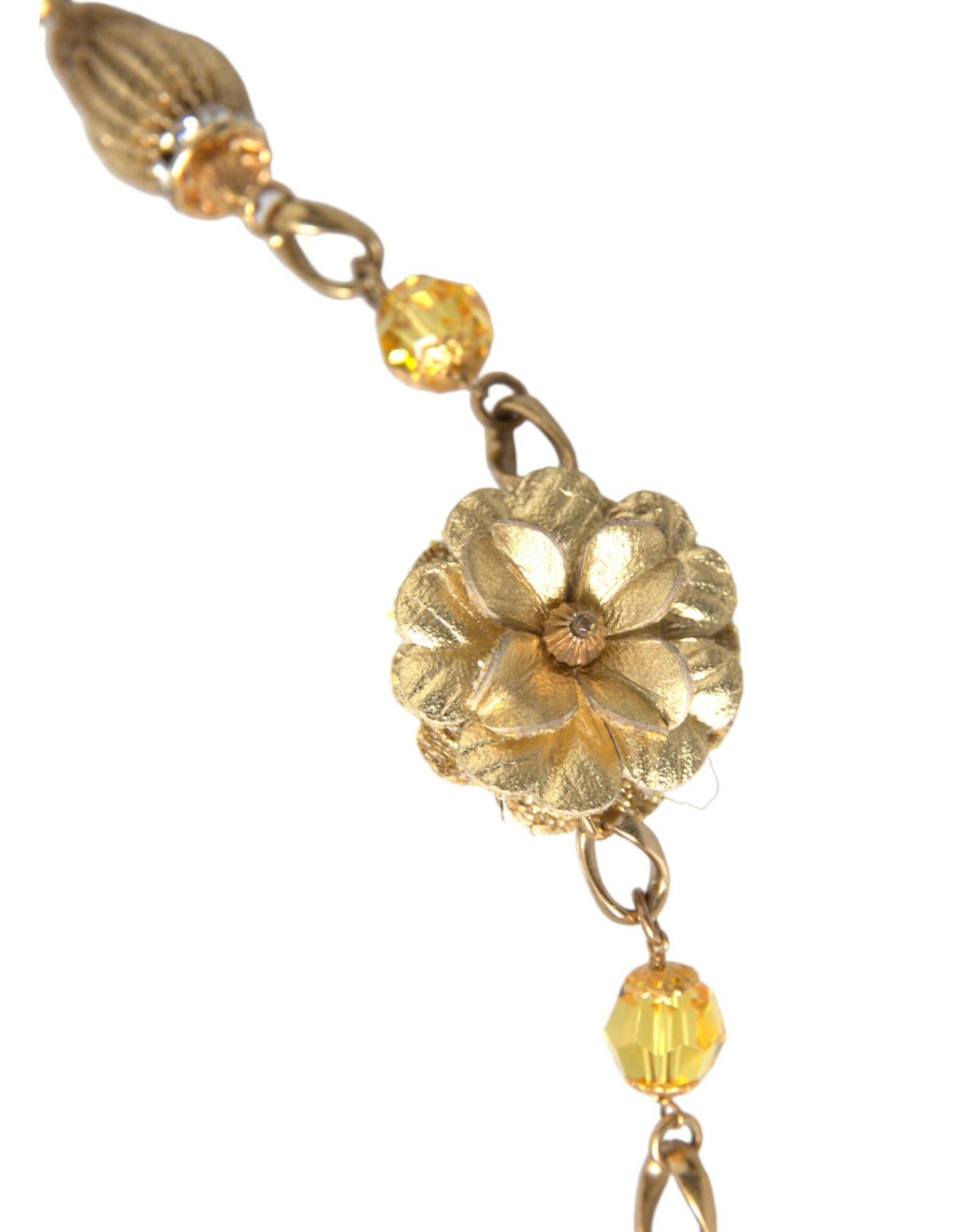 Dolce &amp; Gabbana Crystal Flower Filigree Gold Brass Statement Necklace