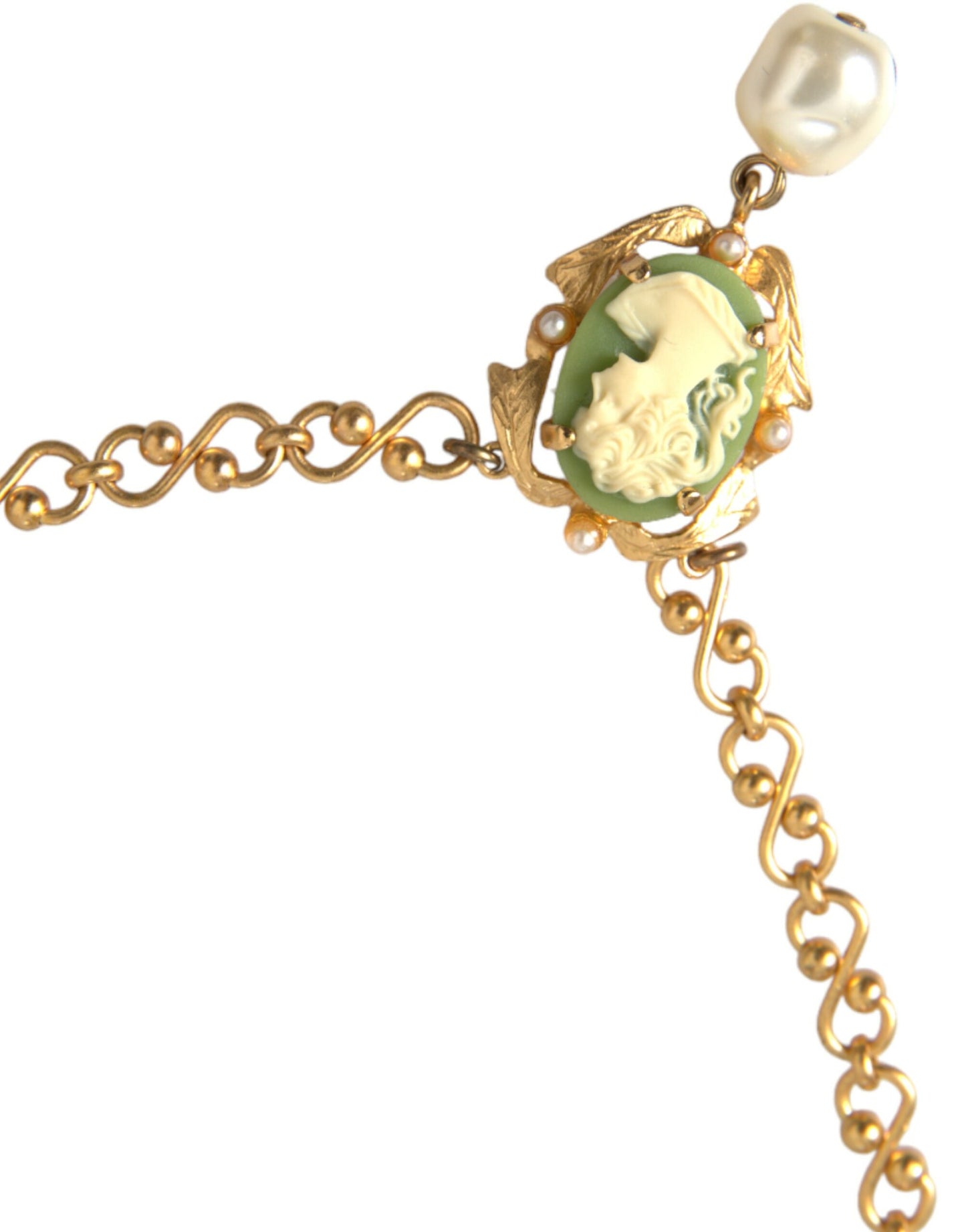 Dolce &amp; Gabbana Gold Brass Chain Pearl Pendant Charm Necklace