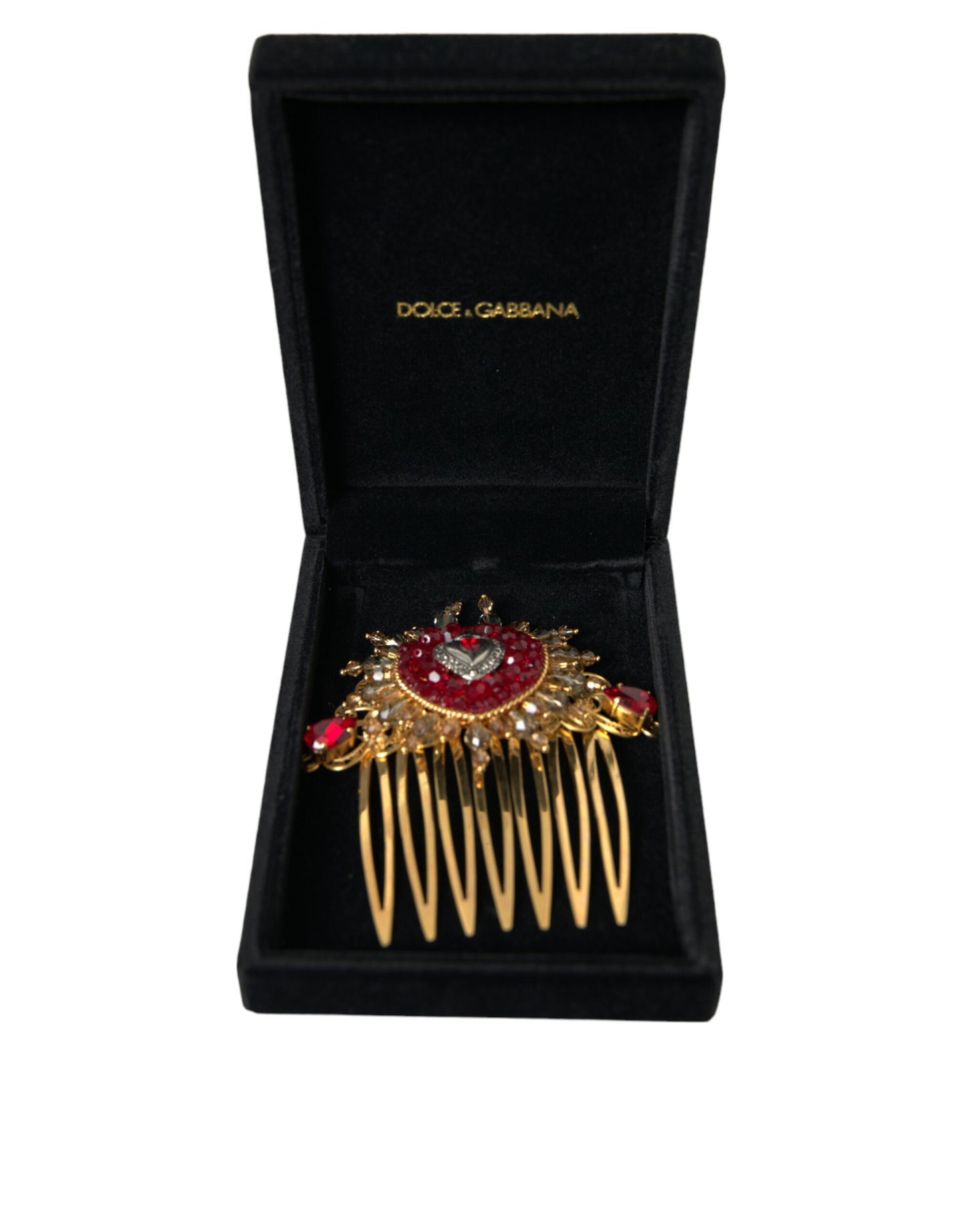 Dolce & Gabbana Gold Messing Kristall Herz Frauen Haarkamm