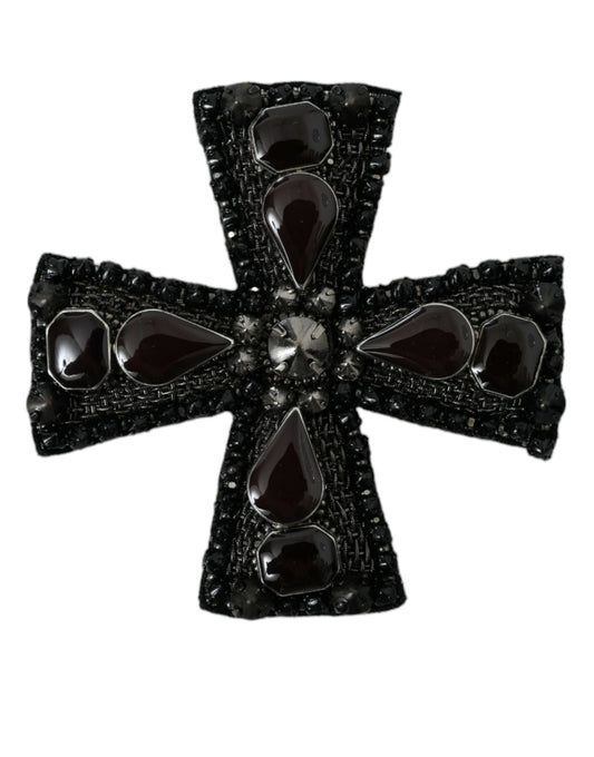 Dolce &amp; Gabbana Black Crystal Embellished Cross Pin Brooch