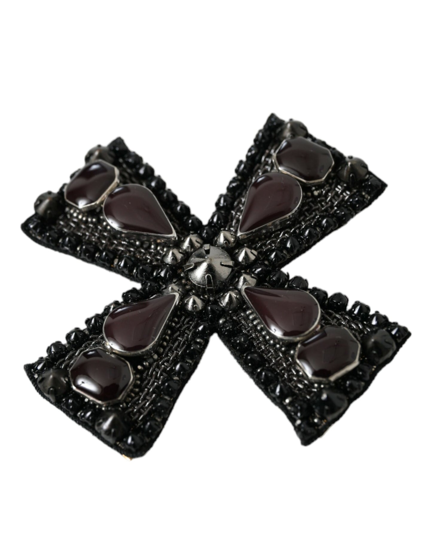 Dolce &amp; Gabbana Black Crystal Embellished Cross Pin Brooch