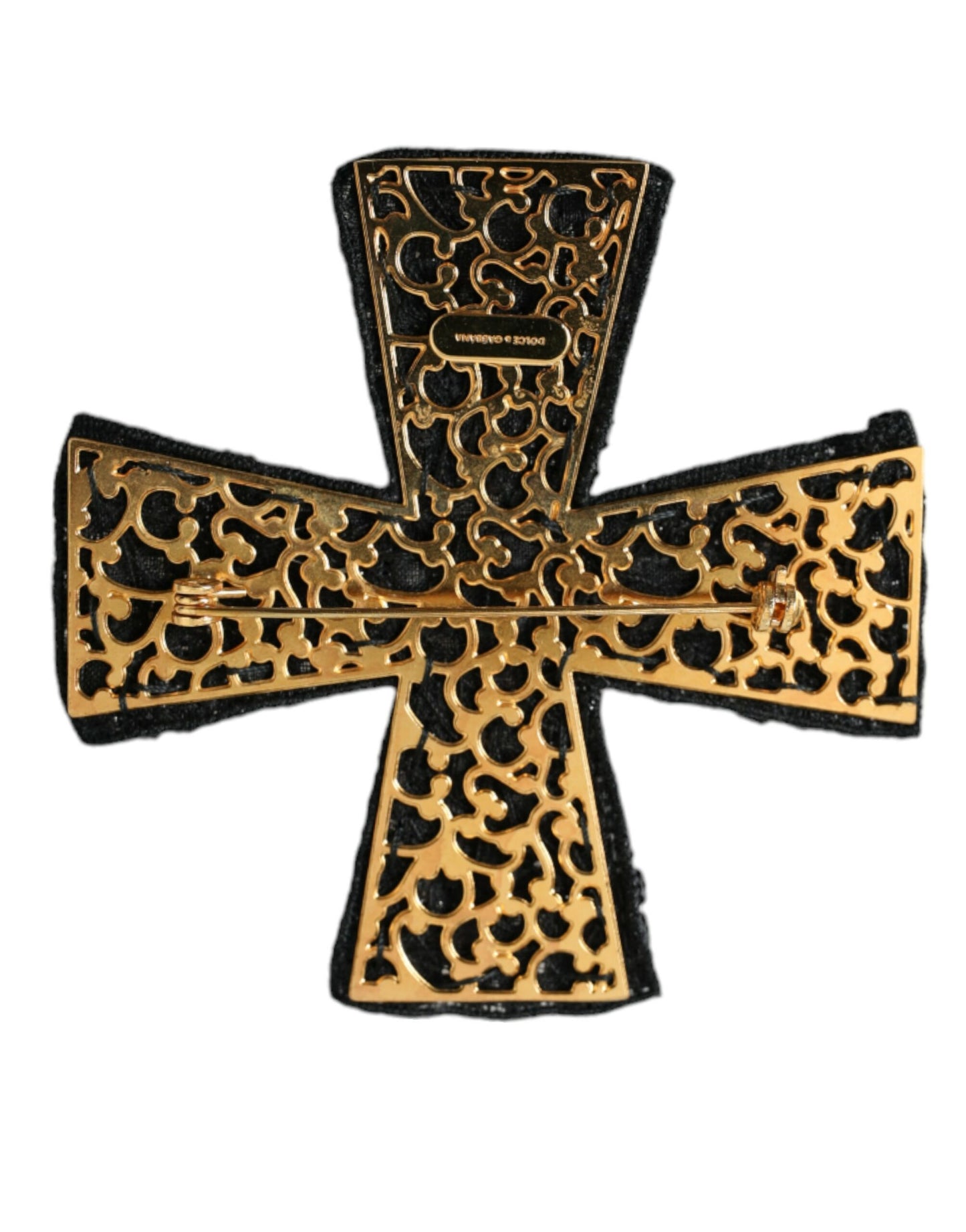 Dolce &amp; Gabbana Black Crystal Embellished Cross Pin Brooch