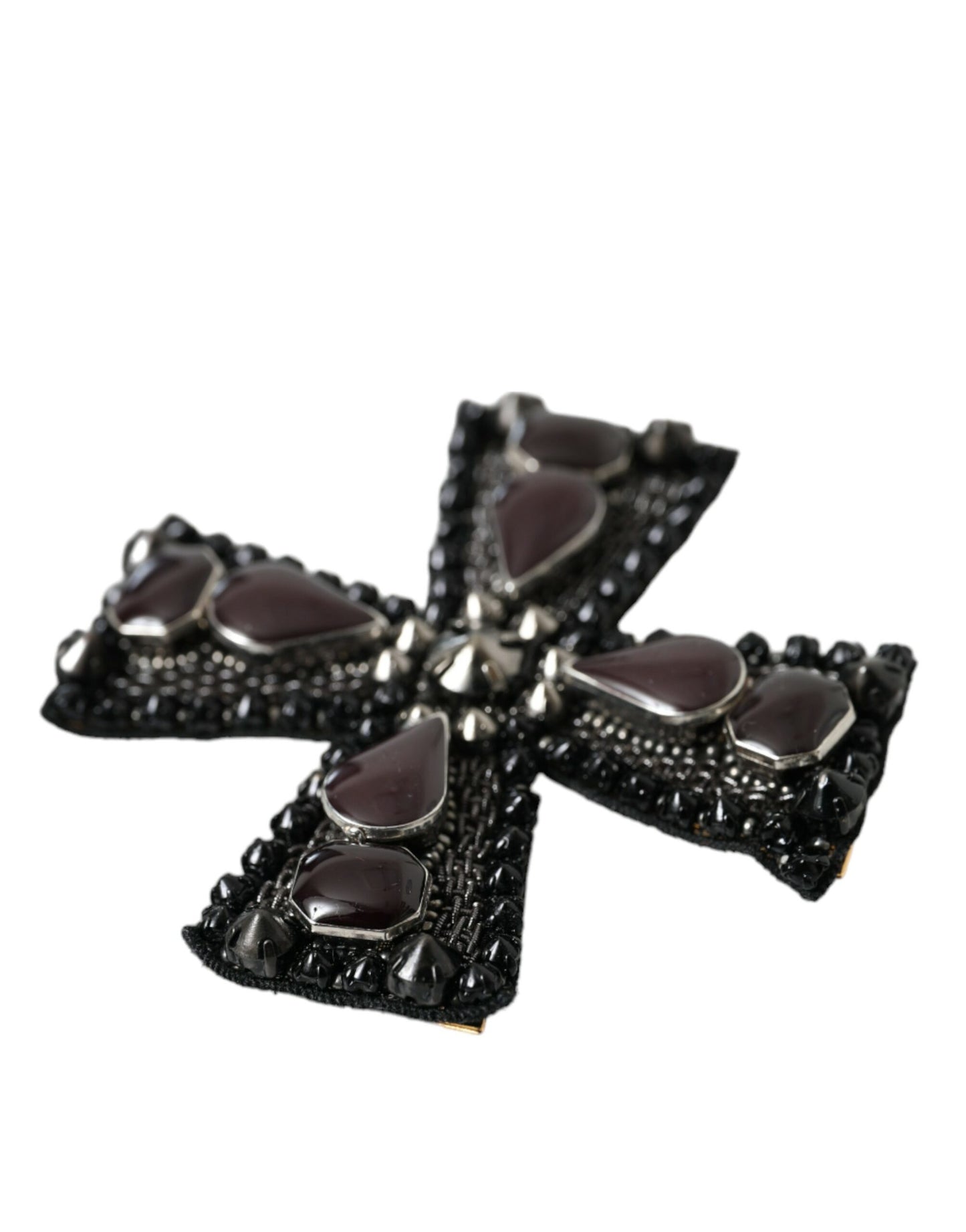 Dolce &amp; Gabbana Black Crystal Embellished Cross Pin Brooch