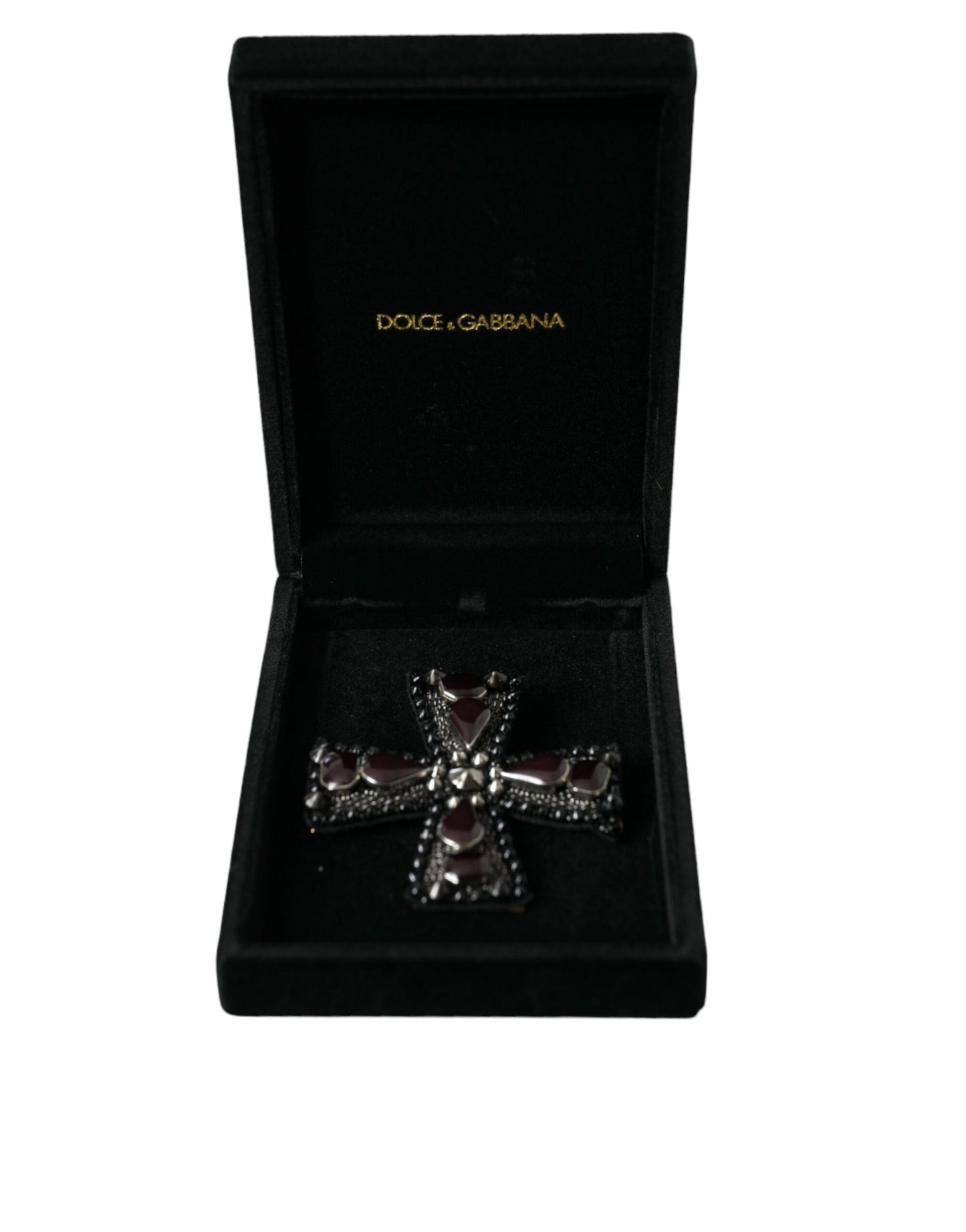 Dolce &amp; Gabbana Black Crystal Embellished Cross Pin Brooch