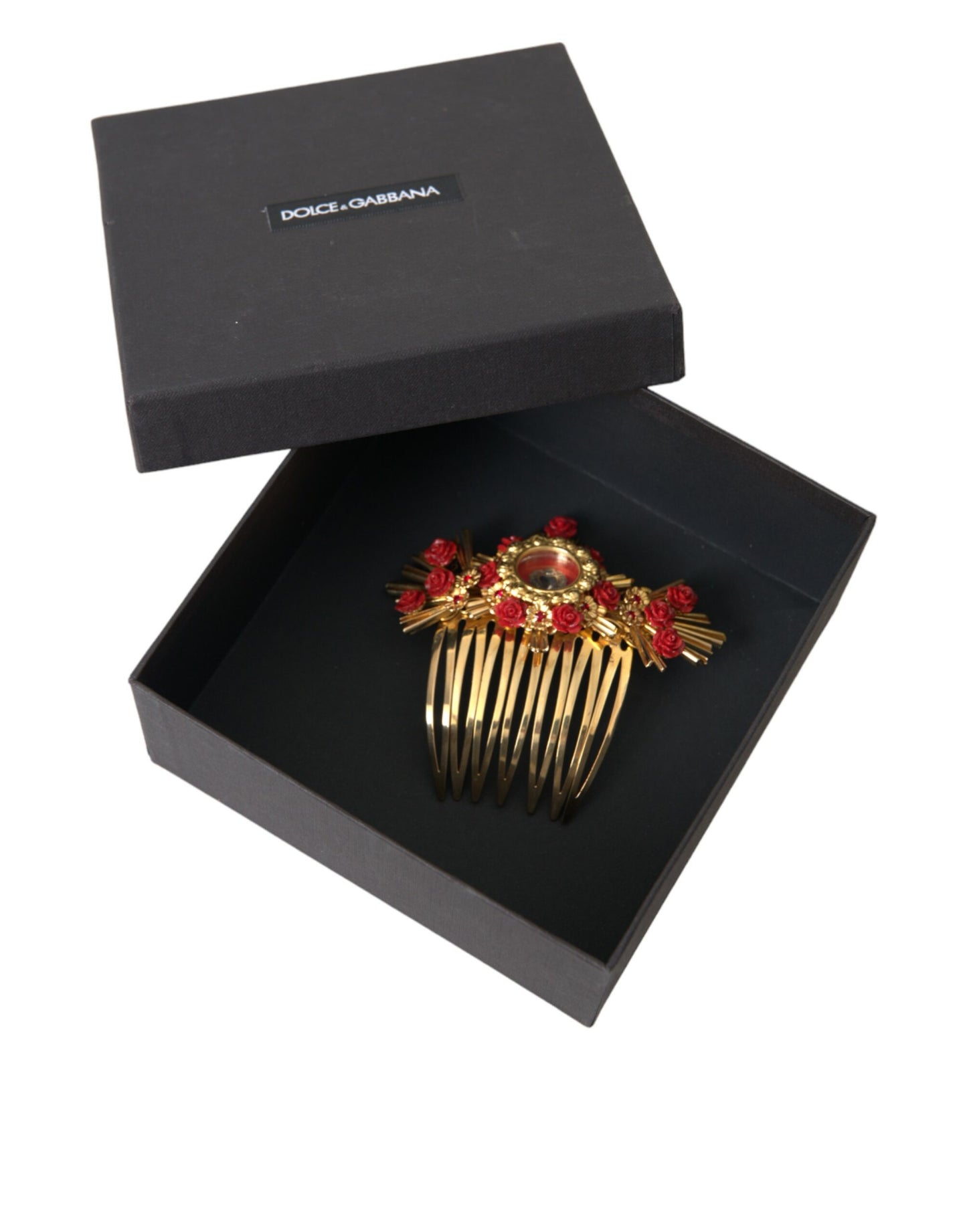 Dolce & Gabbana Gold Messing Kristall Herz Floral Haarkamm