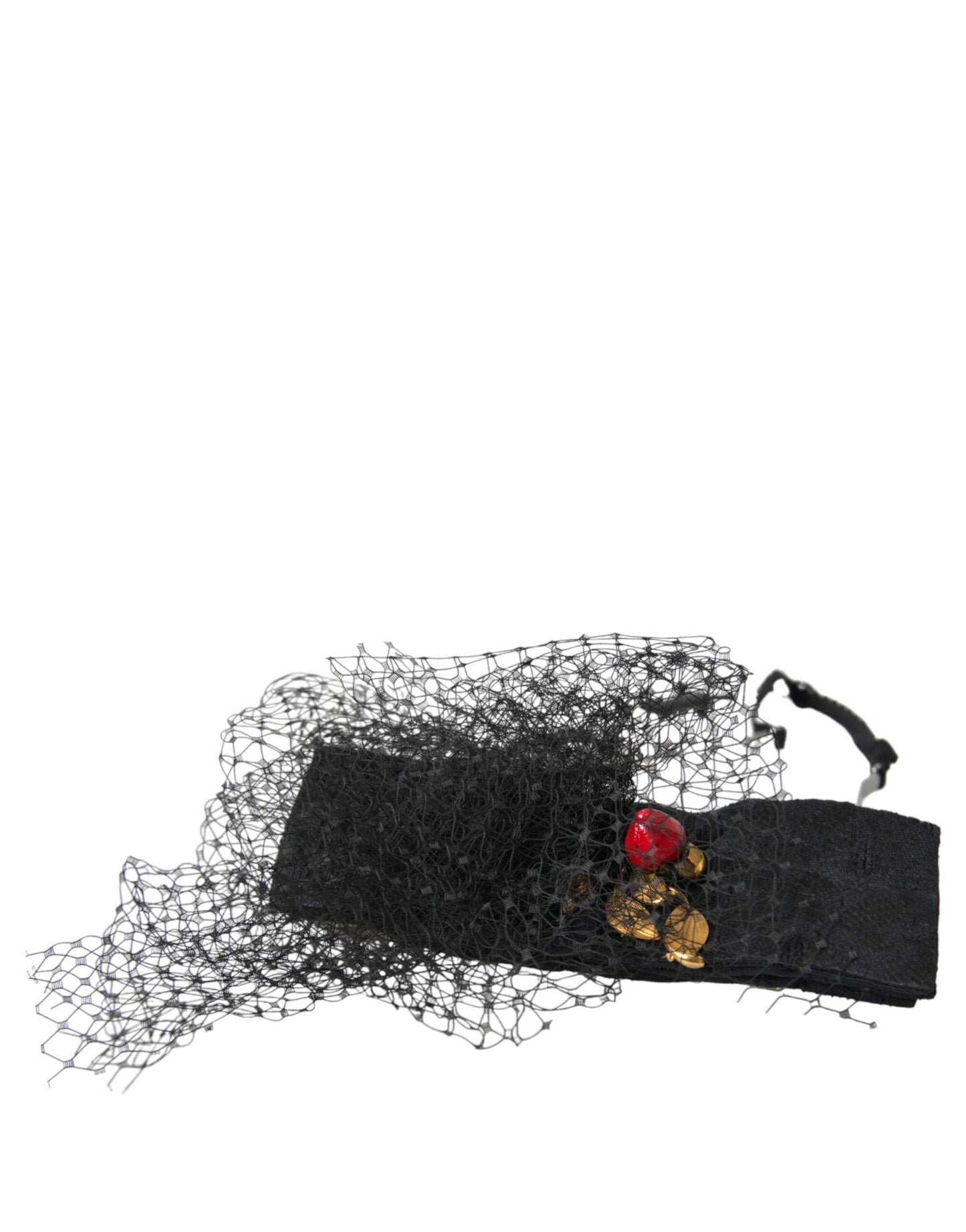 Dolce &amp; Gabbana Black Strawberry Sicily Crystal Mesh Net Headband Tiara