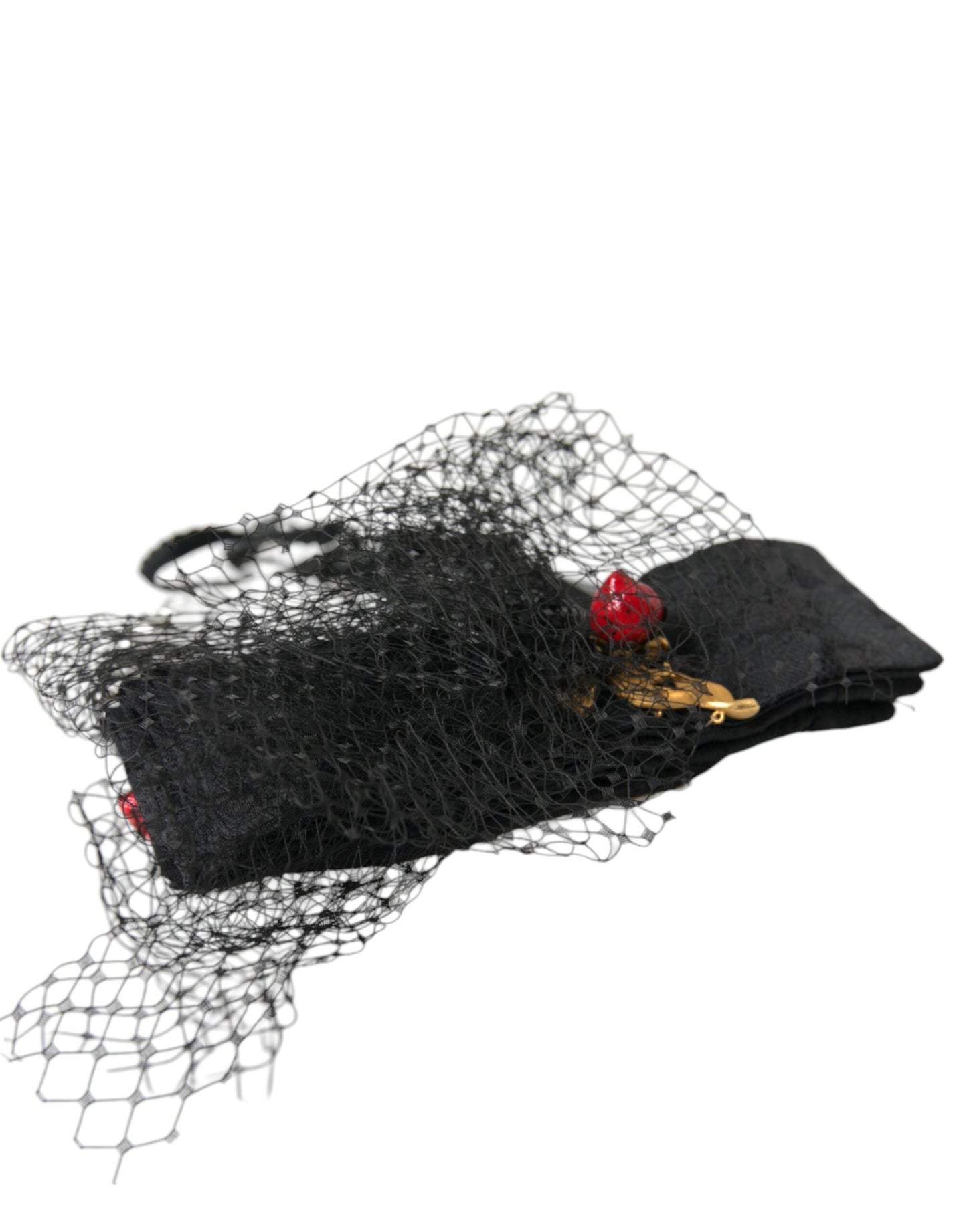 Dolce &amp; Gabbana Black Strawberry Sicily Crystal Mesh Net Headband Tiara