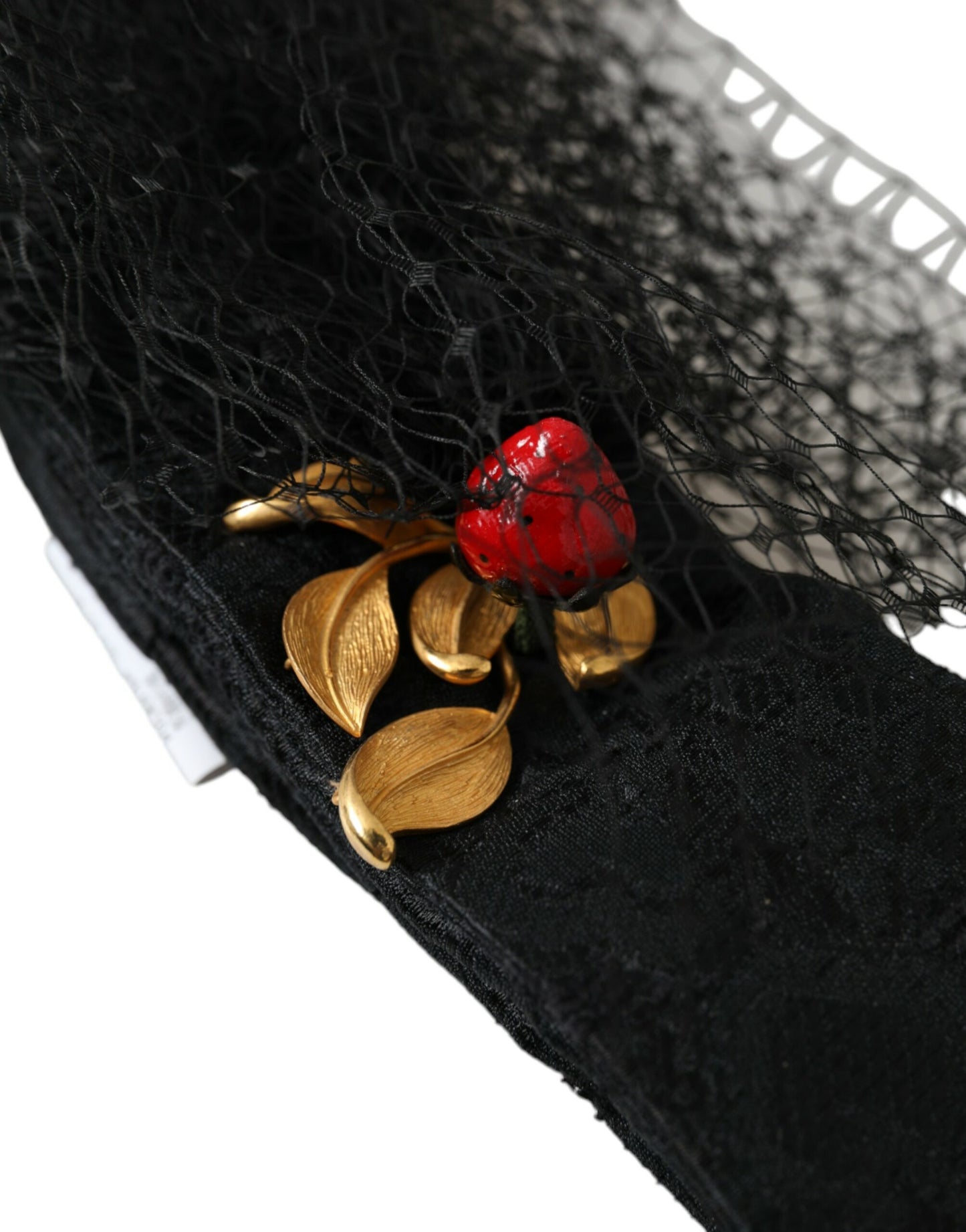 Dolce &amp; Gabbana Black Strawberry Sicily Crystal Mesh Net Headband Tiara