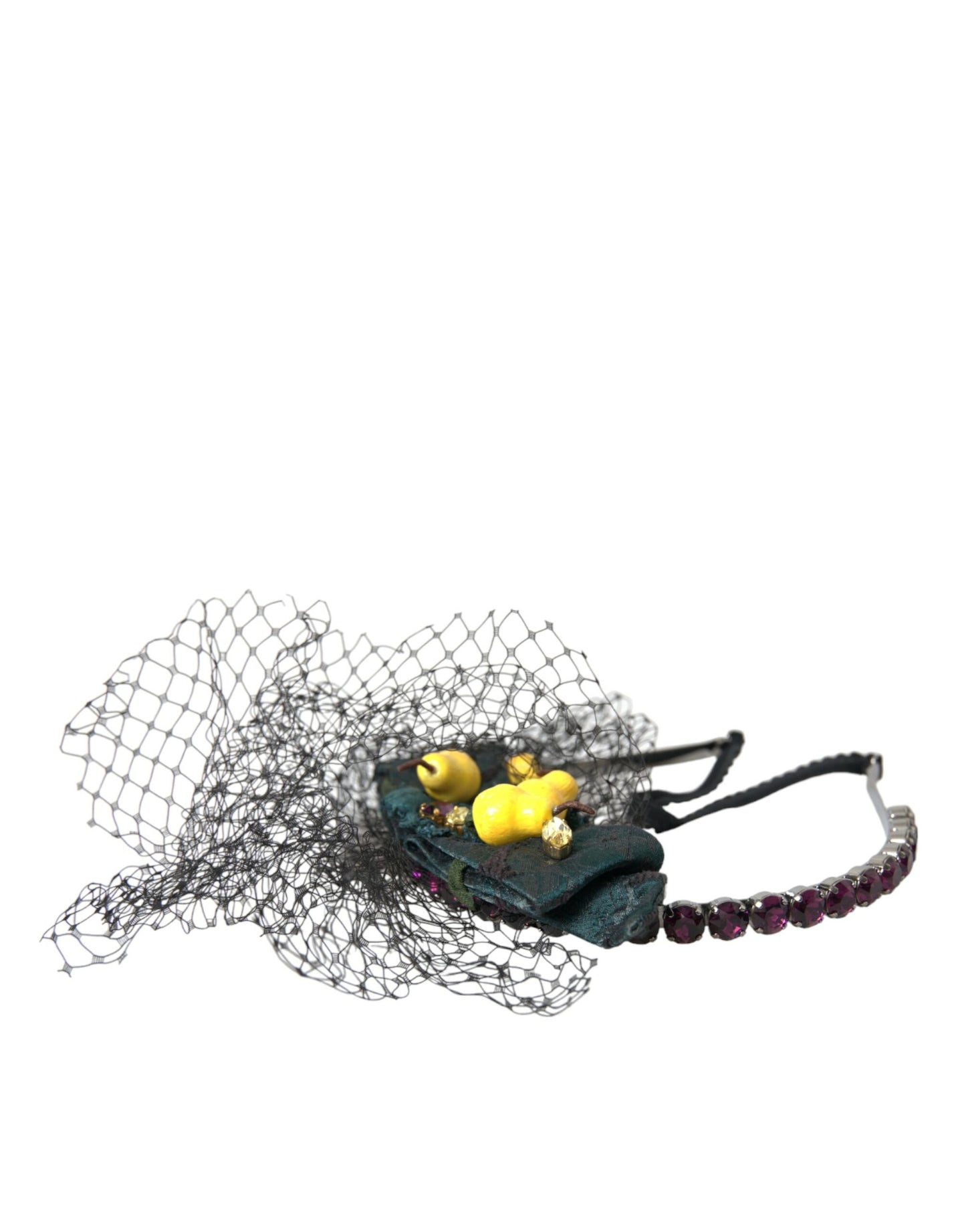 Dolce &amp; Gabbana Black Lemons Sicily Purple Crystal Net Headband Tiara